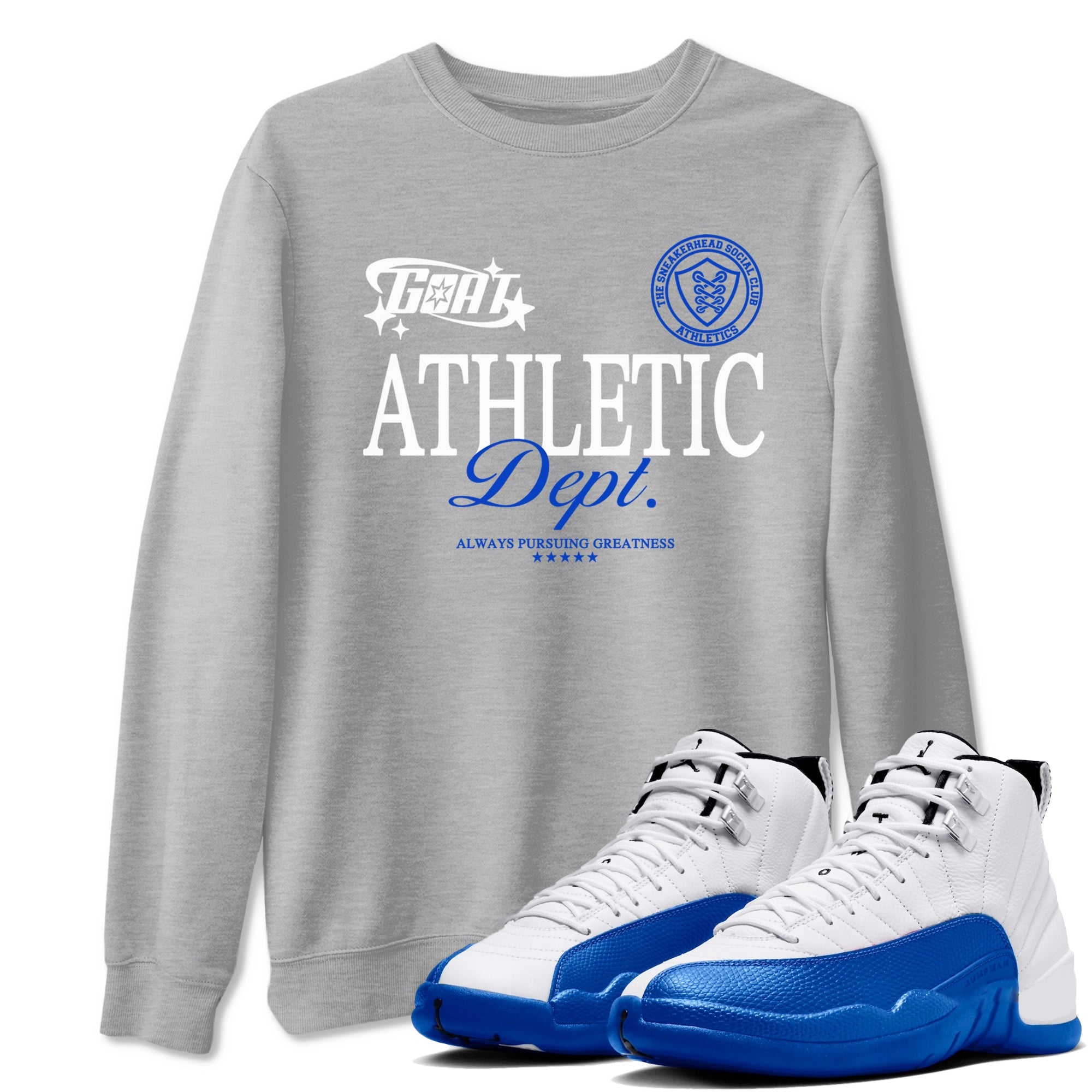 12s Blueberry shirts to match jordans Goat Athletic Dept sneaker match tees Air Jordan 12 Blueberry Drip Gear Zone unisex cotton Heather Grey 1 crew neck shirts
