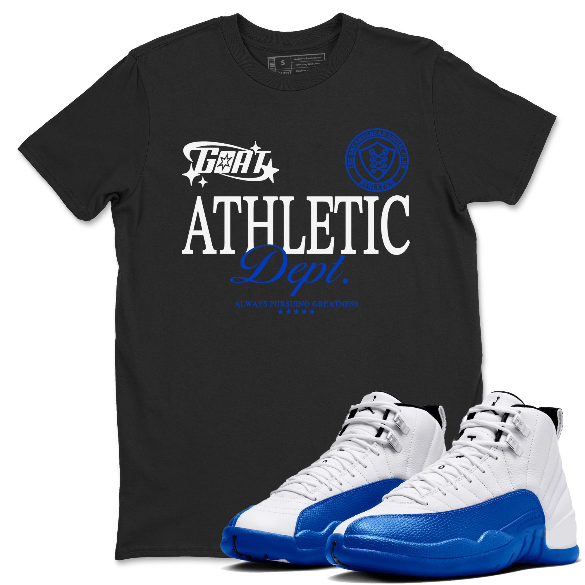 12s Blueberry shirts to match jordans Goat Athletic Dept sneaker match tees Air Jordan 12 Blueberry Drip Gear Zone unisex cotton Black 1 crew neck shirts