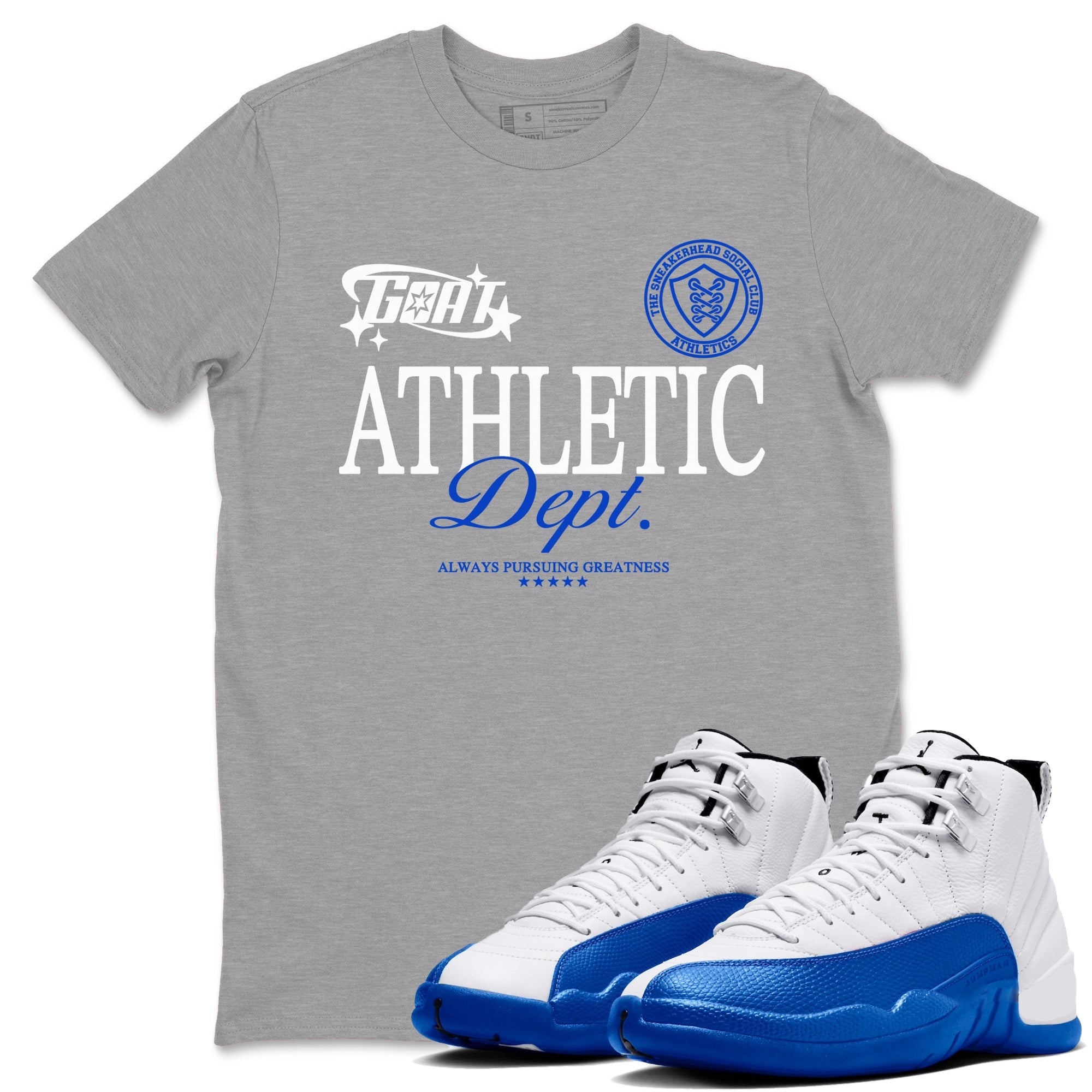 12s Blueberry shirts to match jordans Goat Athletic Dept sneaker match tees Air Jordan 12 Blueberry Drip Gear Zone unisex cotton Heather Grey 1 crew neck shirts