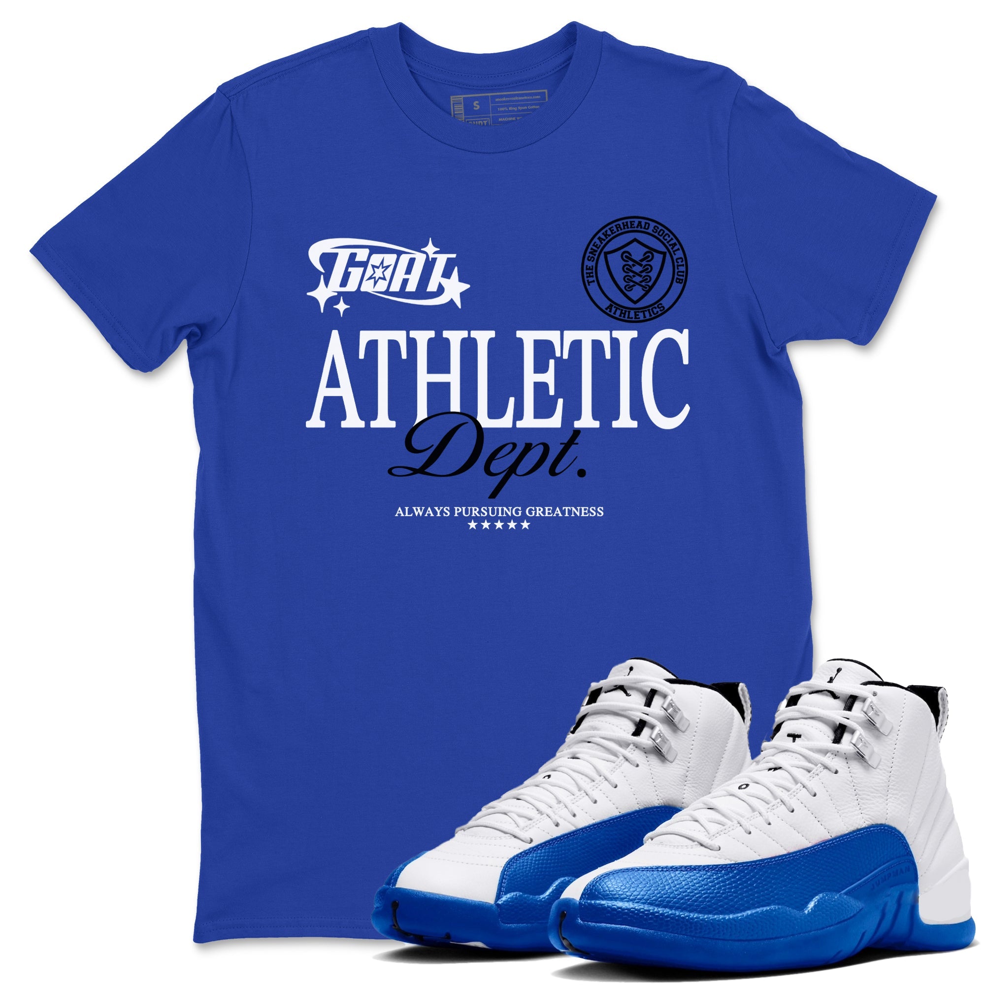 12s Blueberry shirts to match jordans Goat Athletic Dept sneaker match tees Air Jordan 12 Blueberry Drip Gear Zone unisex cotton Royal Blue 1 crew neck shirts