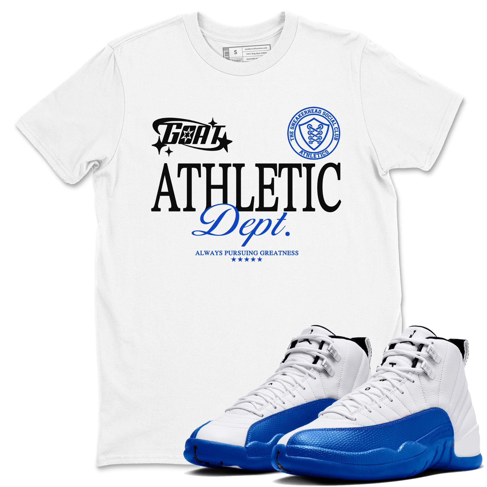 12s Blueberry shirts to match jordans Goat Athletic Dept sneaker match tees Air Jordan 12 Blueberry Drip Gear Zone unisex cotton White 1 crew neck shirts