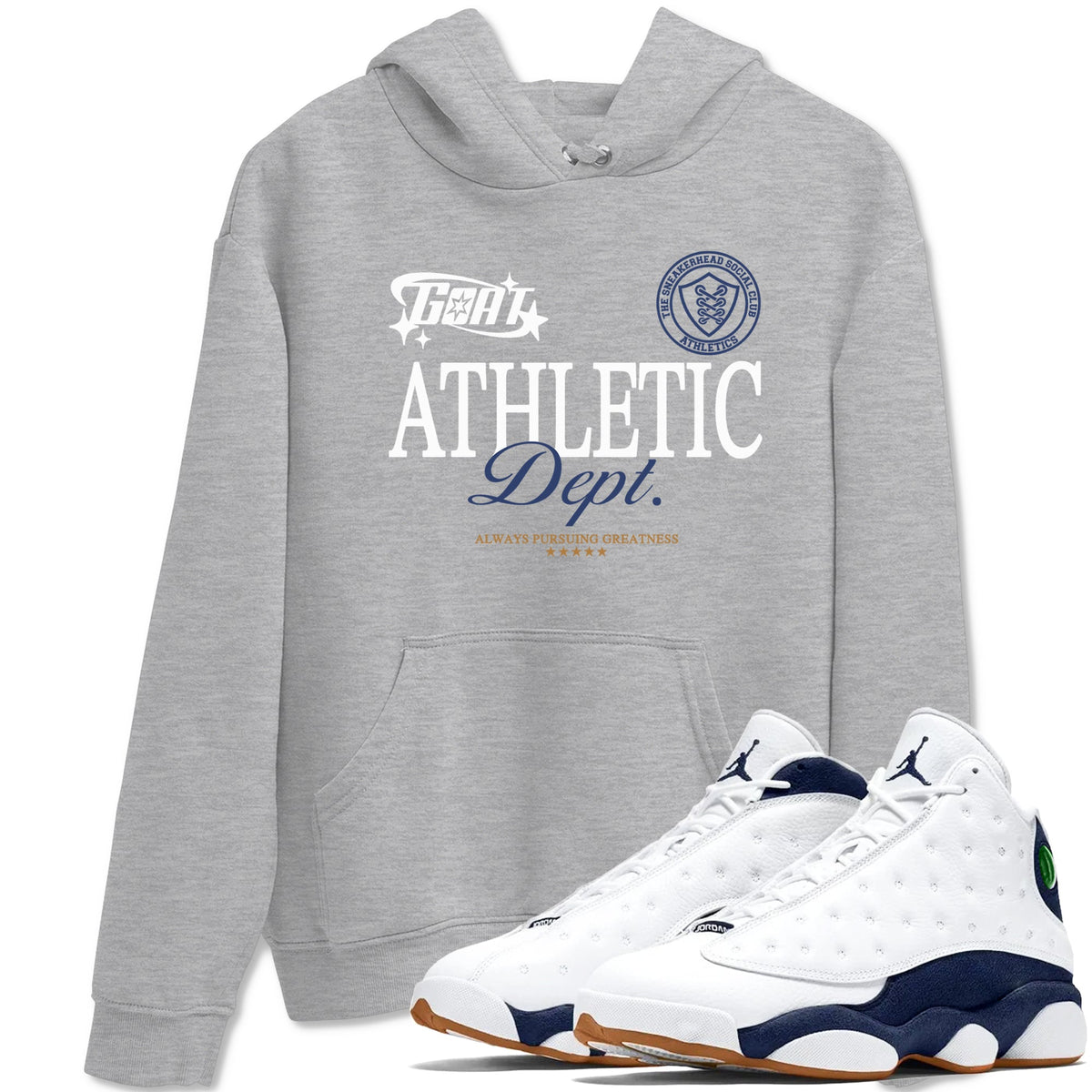 13s Midnight Navy shirts to match jordans Goat Athletic Dept sneaker match tees Air Jordan 13 Midnight Navy Drip Gear Zone unisex cotton Heather Grey 1 crew neck shirts