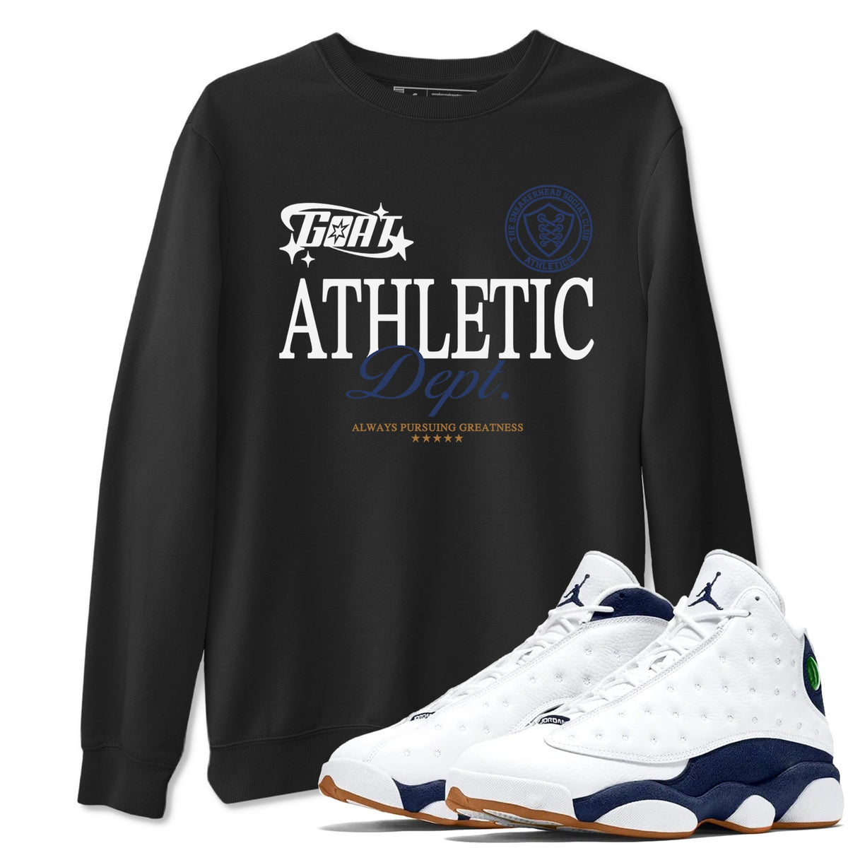 13s Midnight Navy shirts to match jordans Goat Athletic Dept sneaker match tees Air Jordan 13 Midnight Navy Drip Gear Zone unisex cotton Black 1 crew neck shirts