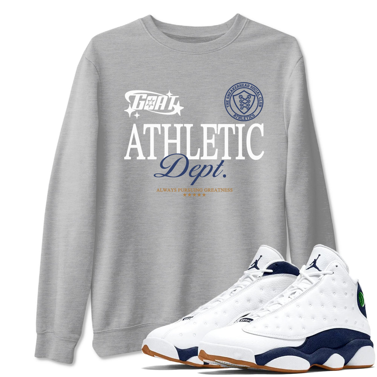 13s Midnight Navy shirts to match jordans Goat Athletic Dept sneaker match tees Air Jordan 13 Midnight Navy Drip Gear Zone unisex cotton Heather Grey 1 crew neck shirts