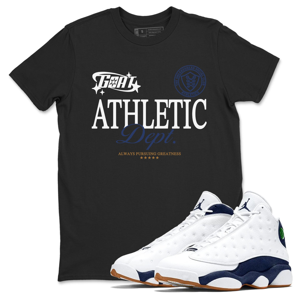 13s Midnight Navy shirts to match jordans Goat Athletic Dept sneaker match tees Air Jordan 13 Midnight Navy Drip Gear Zone unisex cotton Black 1 crew neck shirts
