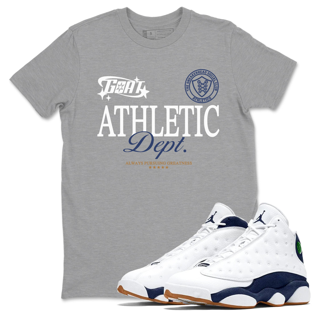 13s Midnight Navy shirts to match jordans Goat Athletic Dept sneaker match tees Air Jordan 13 Midnight Navy Drip Gear Zone unisex cotton Heather Grey 1 crew neck shirts