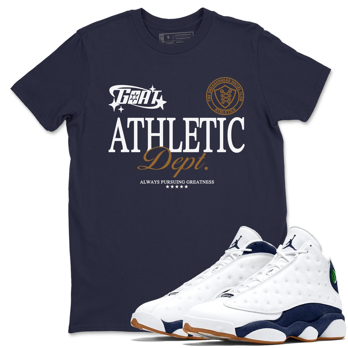 13s Midnight Navy shirts to match jordans Goat Athletic Dept sneaker match tees Air Jordan 13 Midnight Navy Drip Gear Zone unisex cotton Navy 1 crew neck shirts