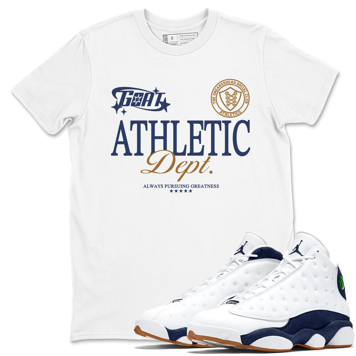 13s Midnight Navy shirts to match jordans Goat Athletic Dept sneaker match tees Air Jordan 13 Midnight Navy Drip Gear Zone unisex cotton White 1 crew neck shirts