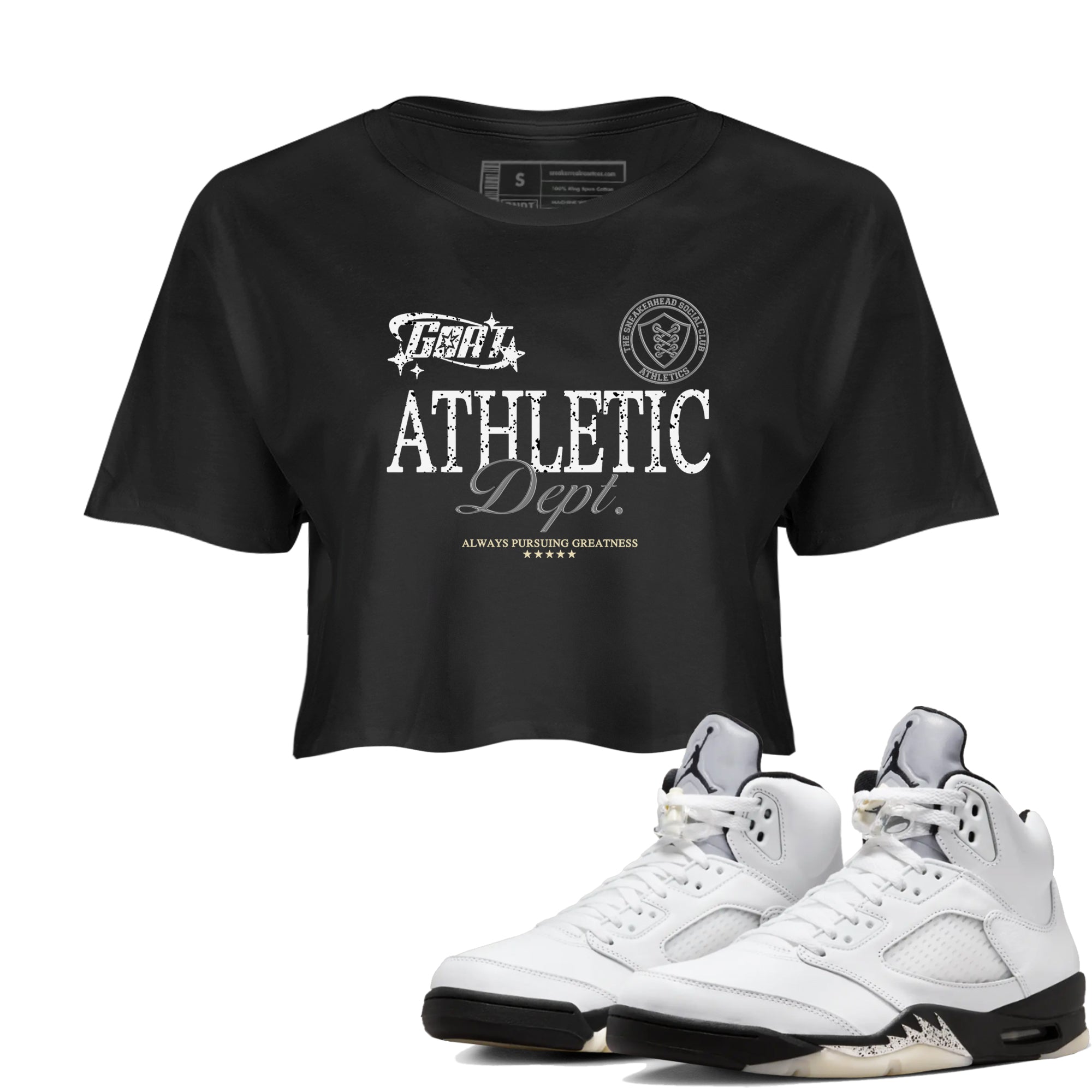 5s White Black shirts to match jordans Goat Athletic Dept sneaker match tees Air Jordan 5 White Black Drip Gear Zone unisex cotton Black 1 Crop Shirts