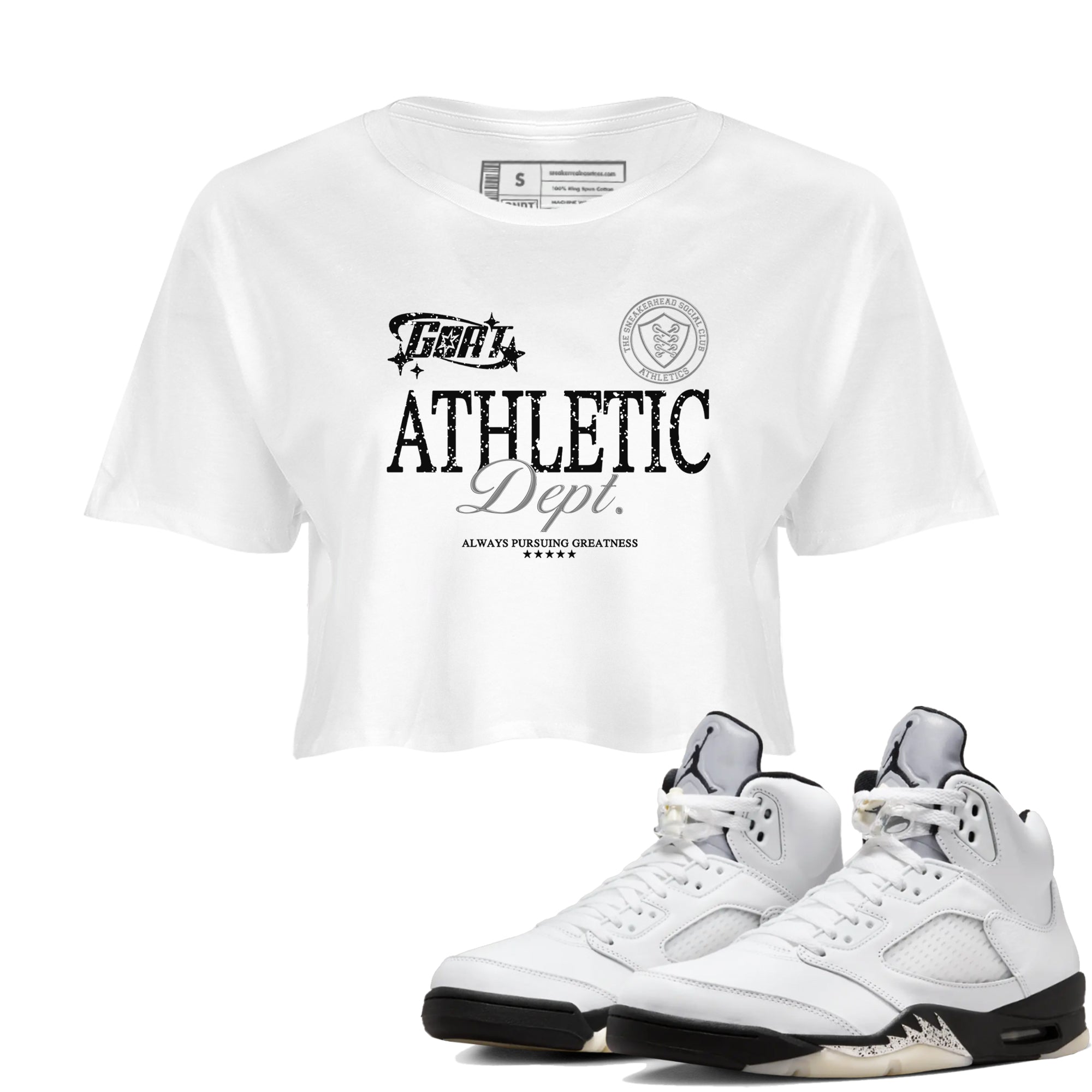 5s White Black shirts to match jordans Goat Athletic Dept sneaker match tees Air Jordan 5 White Black Drip Gear Zone unisex cotton White 1 Crop Shirts