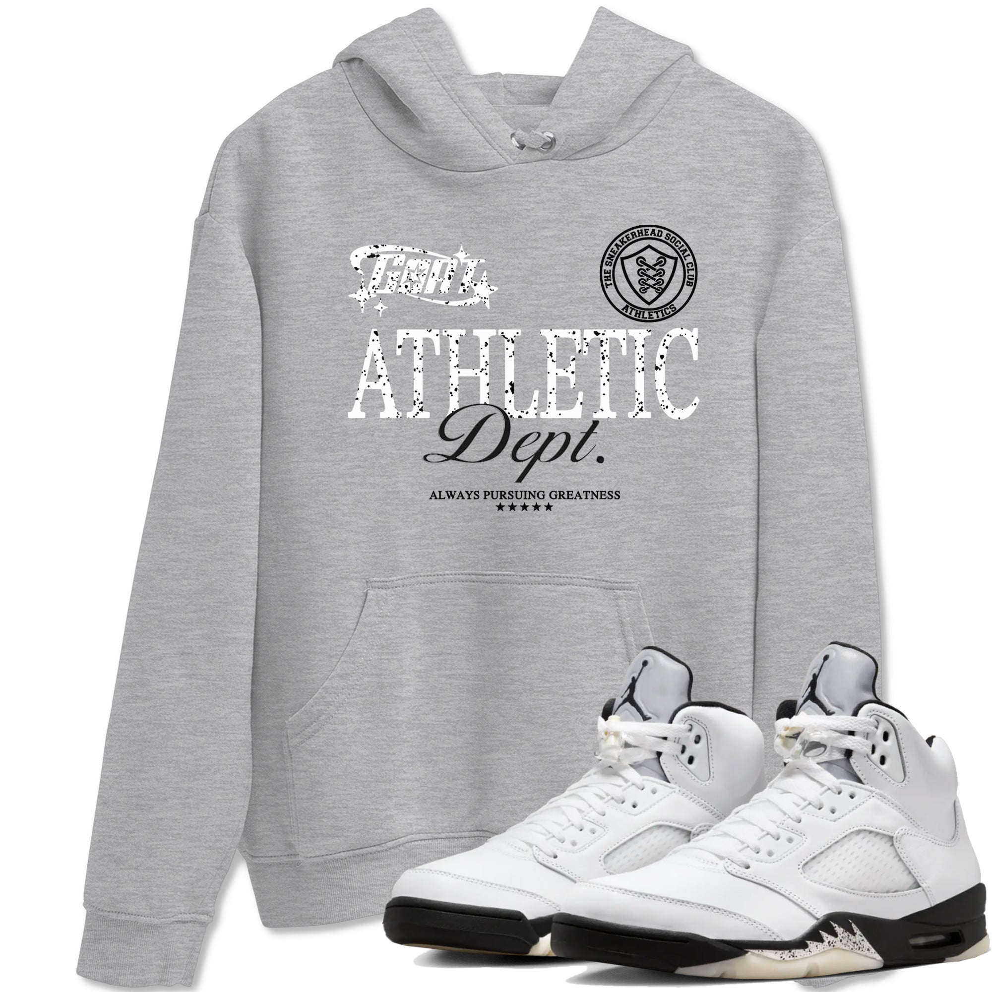 5s White Black shirts to match jordans Goat Athletic Dept sneaker match tees Air Jordan 5 White Black Drip Gear Zone unisex cotton Heather Grey 1 crew neck shirts