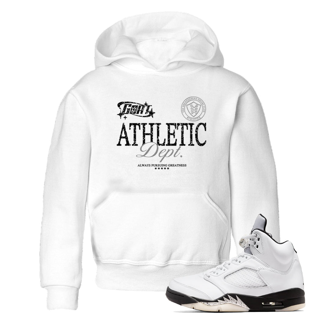 5s White Black shirts to match jordans Goat Athletic Dept sneaker match tees Air Jordan 5 White Black Drip Gear Zone Youth Baby White 1 crew neck shirts