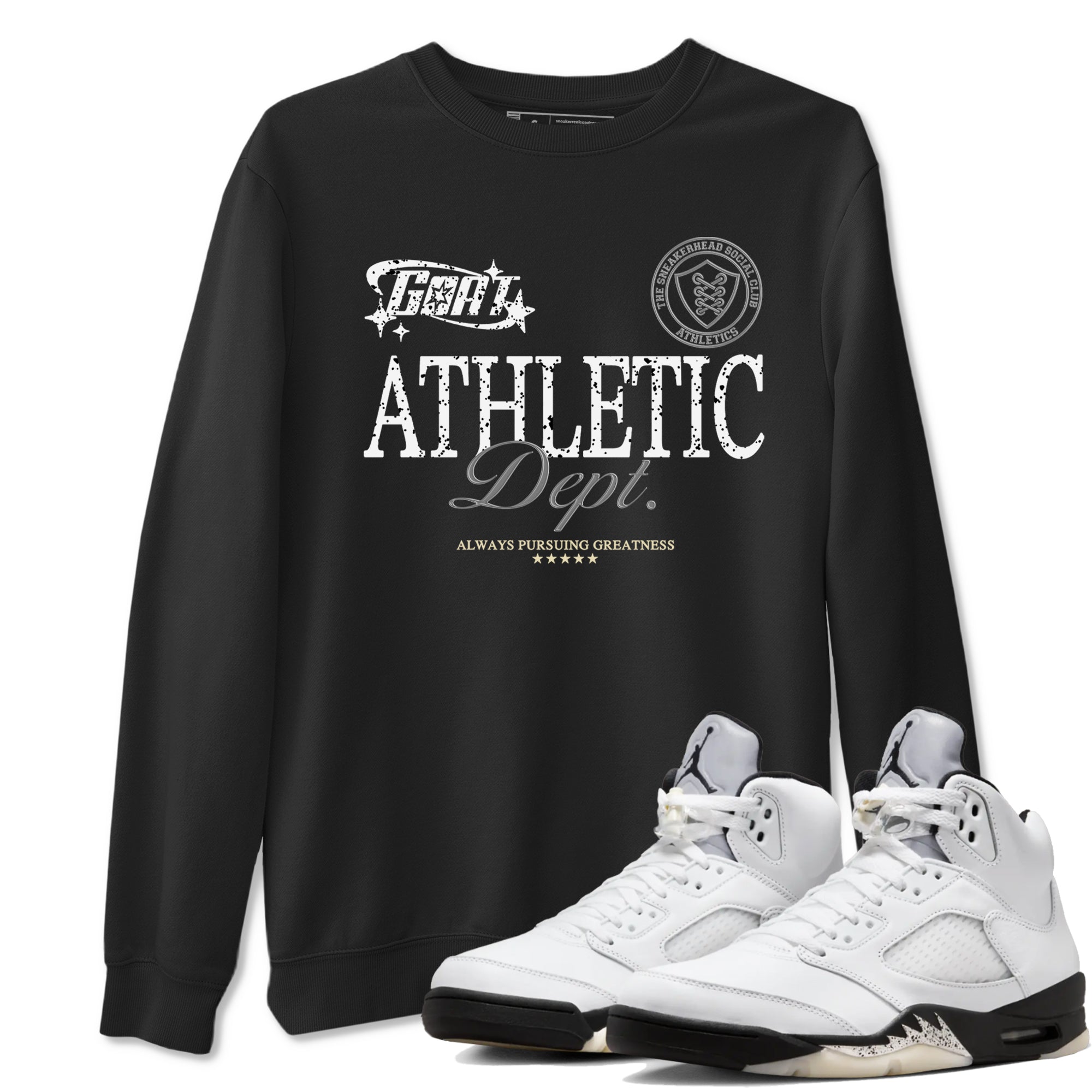 5s White Black shirts to match jordans Goat Athletic Dept sneaker match tees Air Jordan 5 White Black Drip Gear Zone unisex cotton Black 1 crew neck shirts