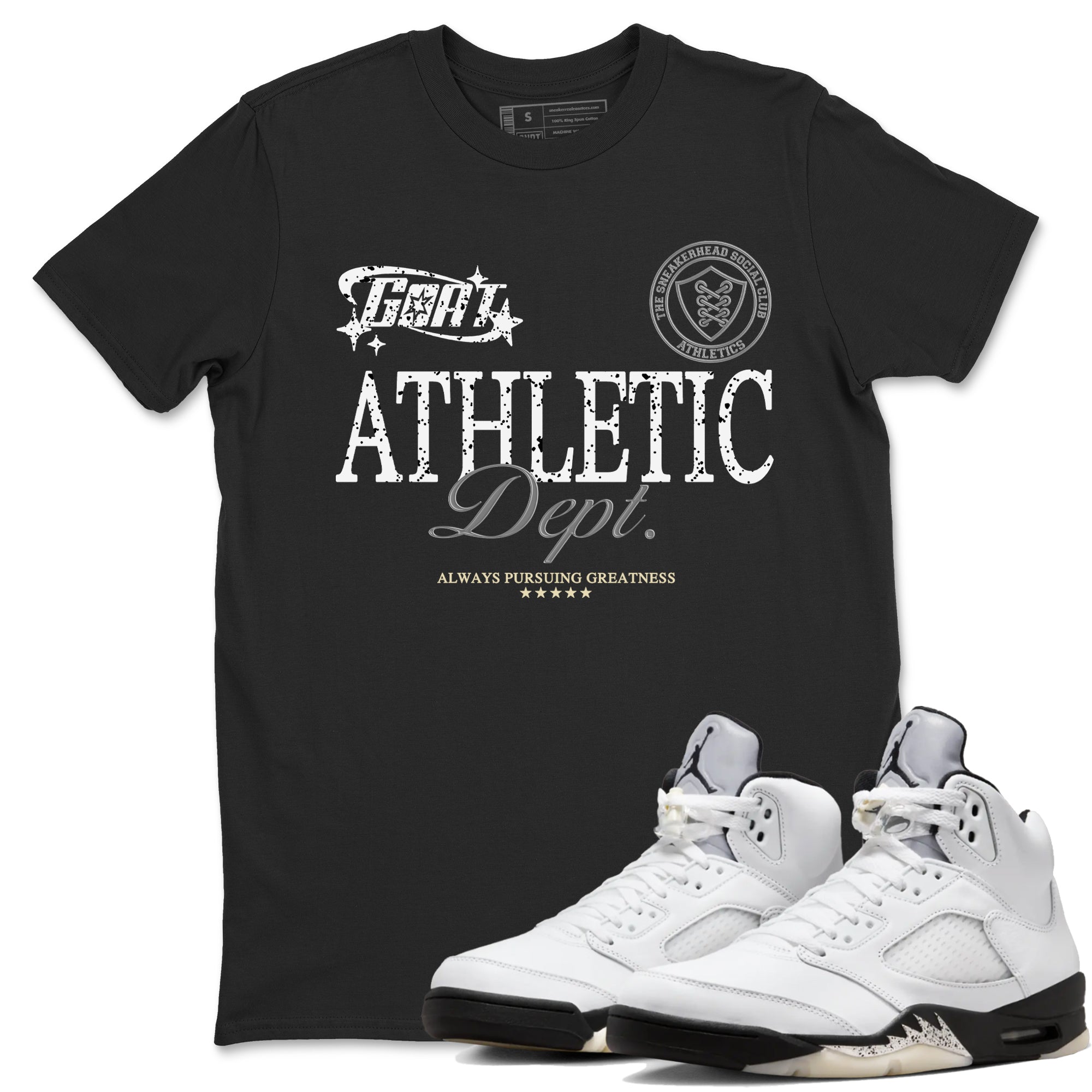 5s White Black shirts to match jordans Goat Athletic Dept sneaker match tees Air Jordan 5 White Black Drip Gear Zone unisex cotton Black 1 crew neck shirts