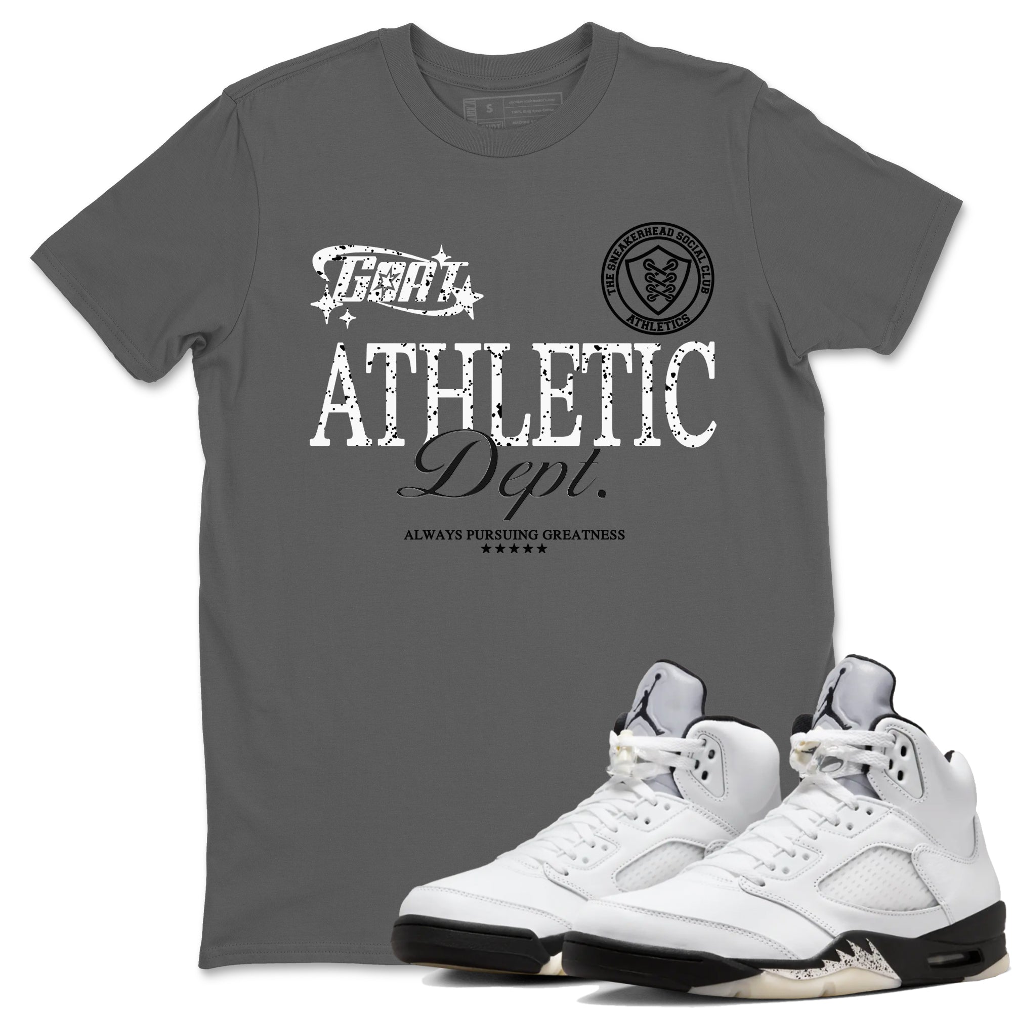 5s White Black shirts to match jordans Goat Athletic Dept sneaker match tees Air Jordan 5 White Black Drip Gear Zone unisex cotton Cool Grey 1 crew neck shirts