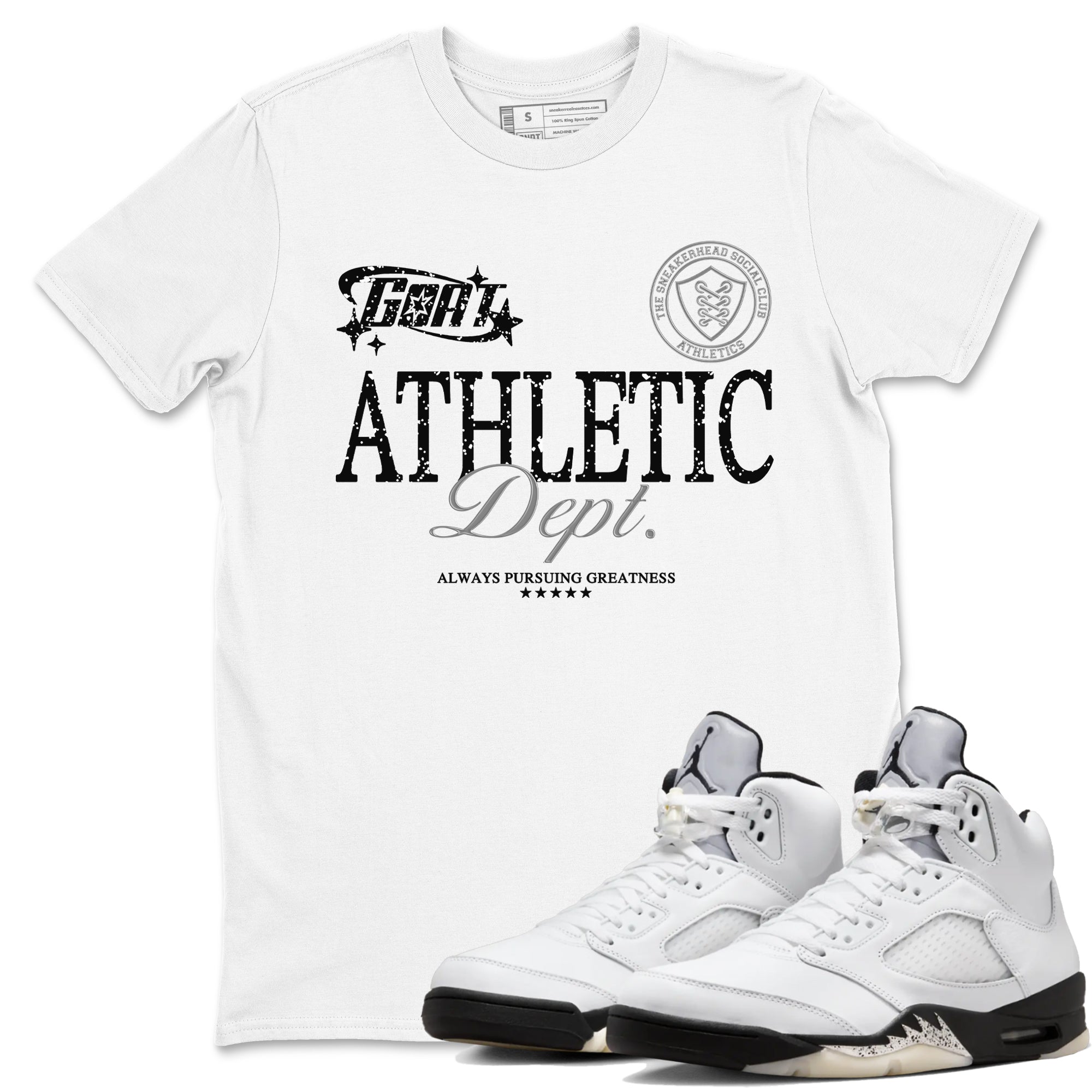 5s White Black shirts to match jordans Goat Athletic Dept sneaker match tees Air Jordan 5 White Black Drip Gear Zone unisex cotton White 1 crew neck shirts