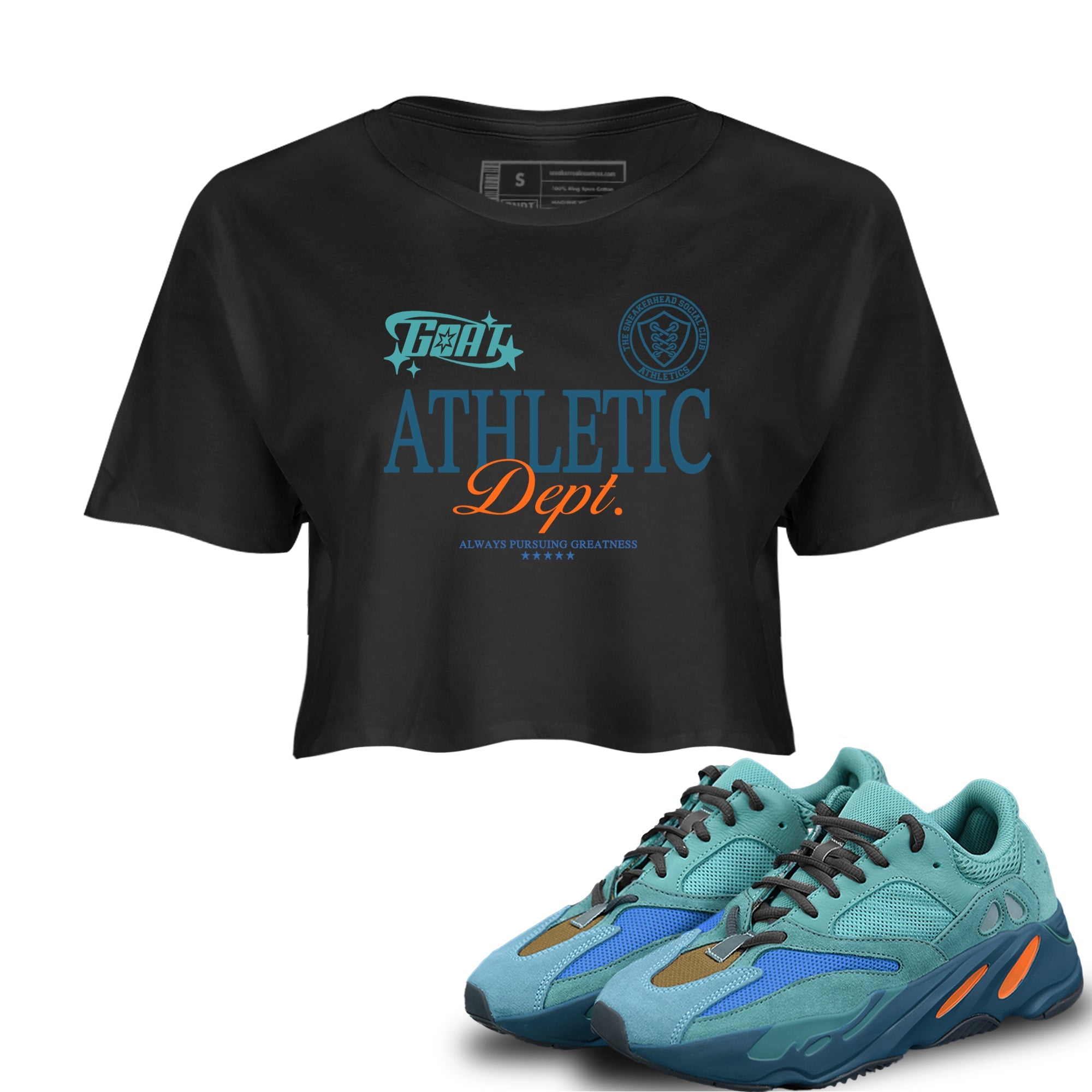 Yeezy 700 Faded Azure shirts to match jordans Goat Athletic Dept sneaker match tees Yeezy 700 Faded Azure match shoes to clothes Drip Gear Zone unisex cotton Black 1 crop tee