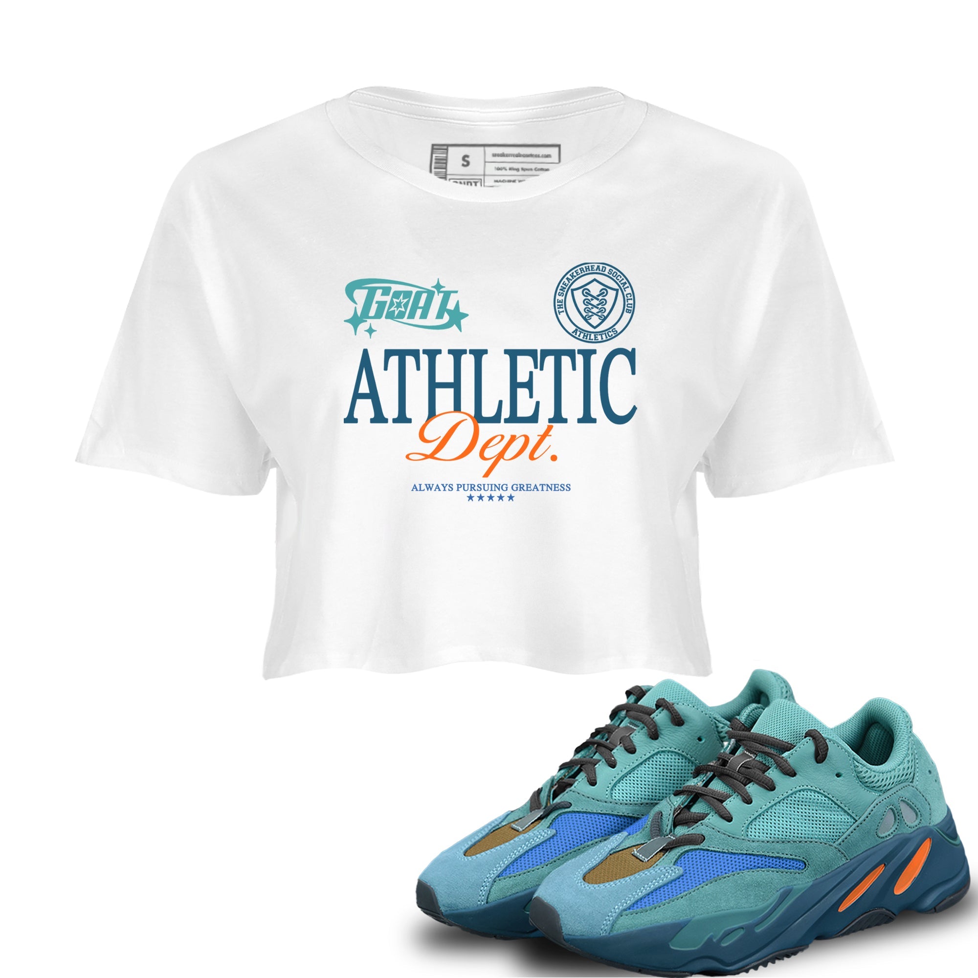 Yeezy 700 Faded Azure shirts to match jordans Goat Athletic Dept sneaker match tees Yeezy 700 Faded Azure match shoes to clothes Drip Gear Zone unisex cotton White 1 crop tee
