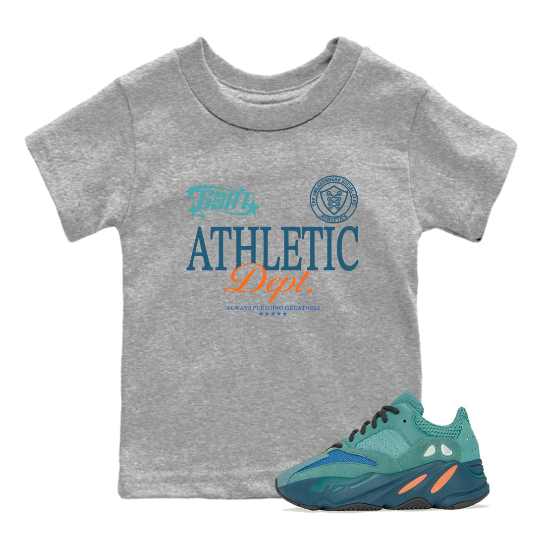 Yeezy 700 Faded Azure shirts to match jordans Goat Athletic Dept sneaker match tees Yeezy 700 Faded Azure match shoes to clothes Drip Gear Zone Youth Baby Heather Grey 1 tee