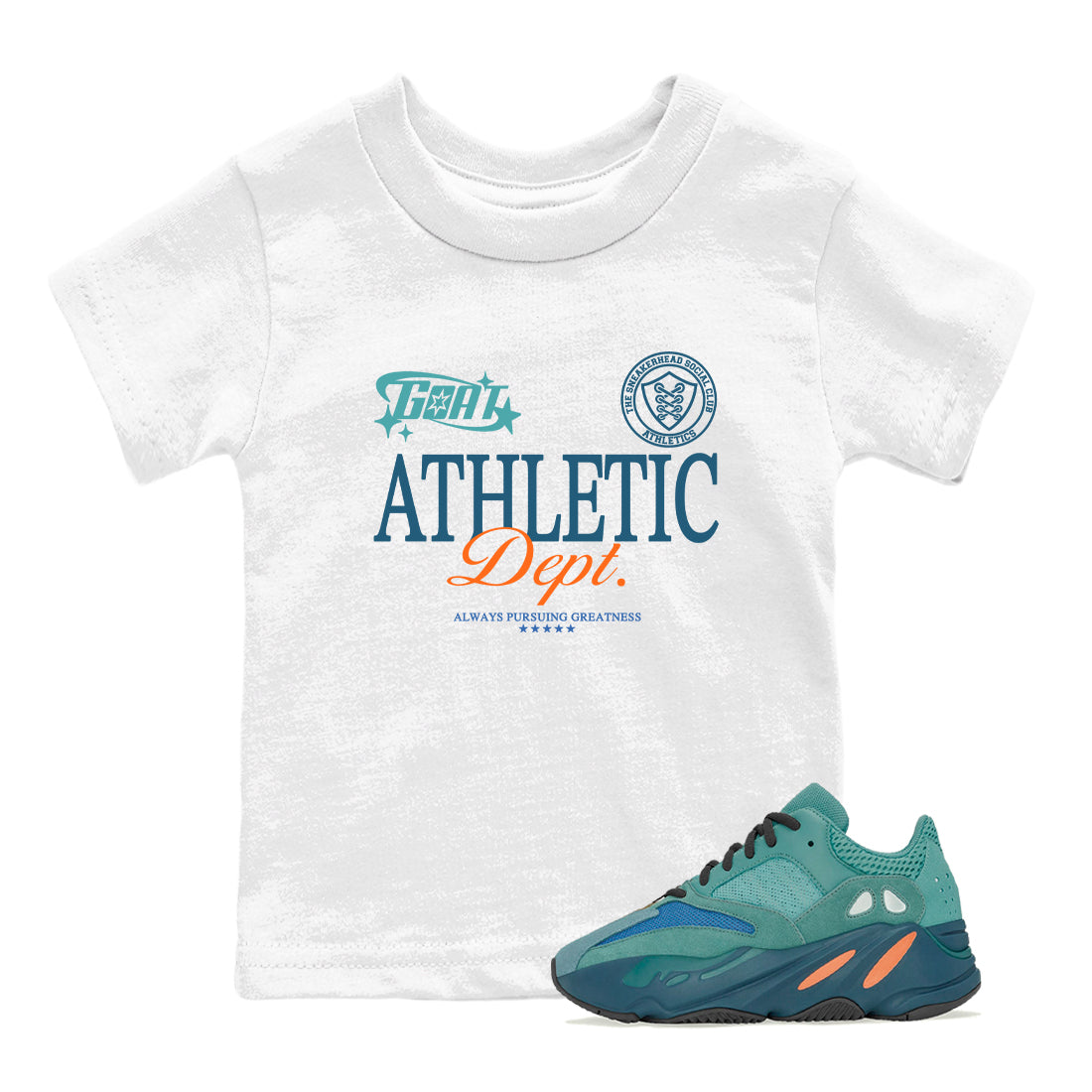 Yeezy 700 Faded Azure shirts to match jordans Goat Athletic Dept sneaker match tees Yeezy 700 Faded Azure match shoes to clothes Drip Gear Zone Youth Baby White 1 tee