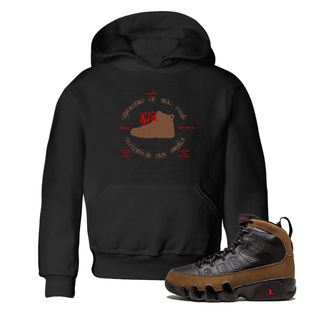9s Olive shirts to match jordans Goat Kick sneaker match tees Air Jordan 9 Olive match shoes to clothes Drip Gear Zone Youth Baby Black 1 tee