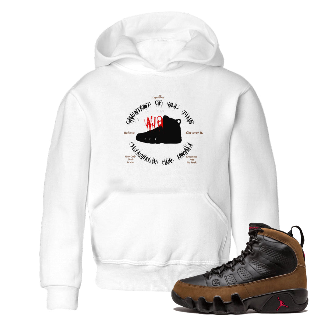 9s Olive shirts to match jordans Goat Kick sneaker match tees Air Jordan 9 Olive match shoes to clothes Drip Gear Zone Youth Baby White 1 tee