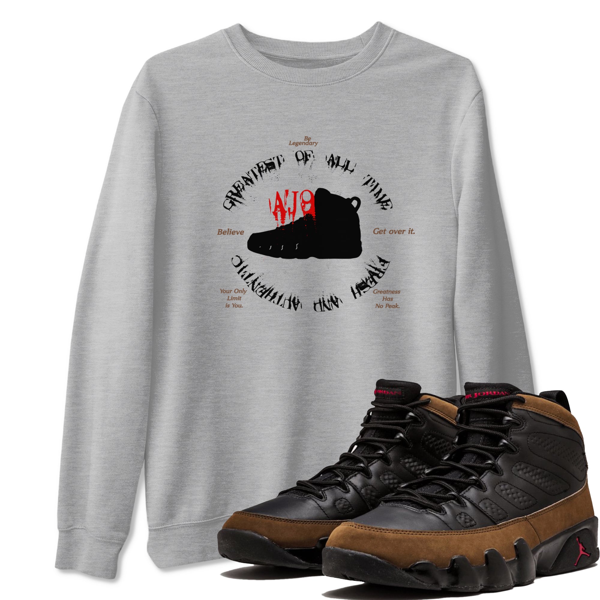 9s Olive shirts to match jordans Goat Kick sneaker match tees Air Jordan 9 Olive match shoes to clothes Drip Gear Zone unisex cotton Heather Grey 1 shirts