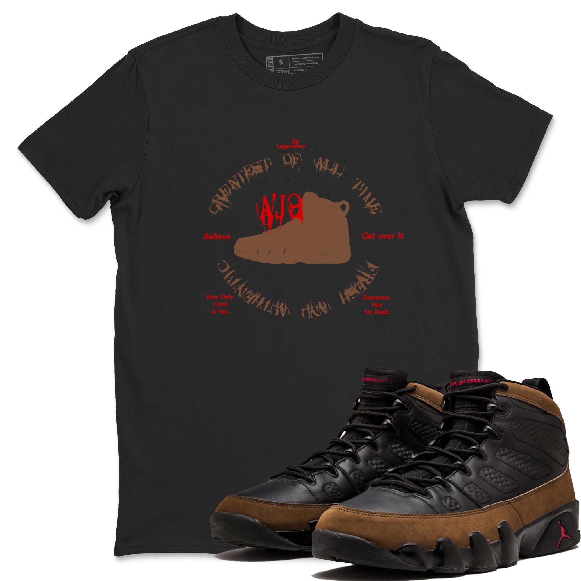 9s Olive shirts to match jordans Goat Kick sneaker match tees Air Jordan 9 Olive match shoes to clothes Drip Gear Zone unisex cotton Black 1 shirts