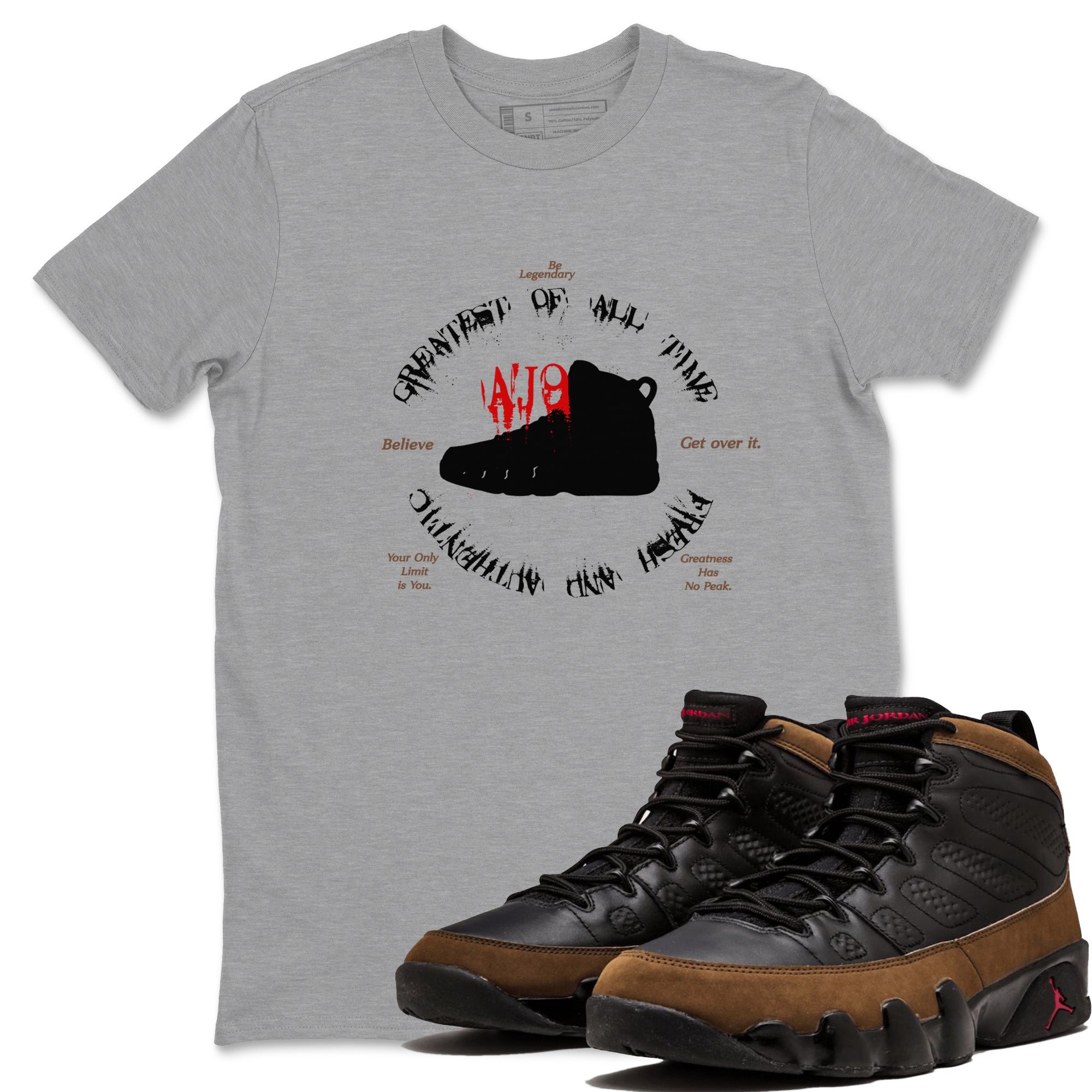 9s Olive shirts to match jordans Goat Kick sneaker match tees Air Jordan 9 Olive match shoes to clothes Drip Gear Zone unisex cotton Heather Grey 1 shirts