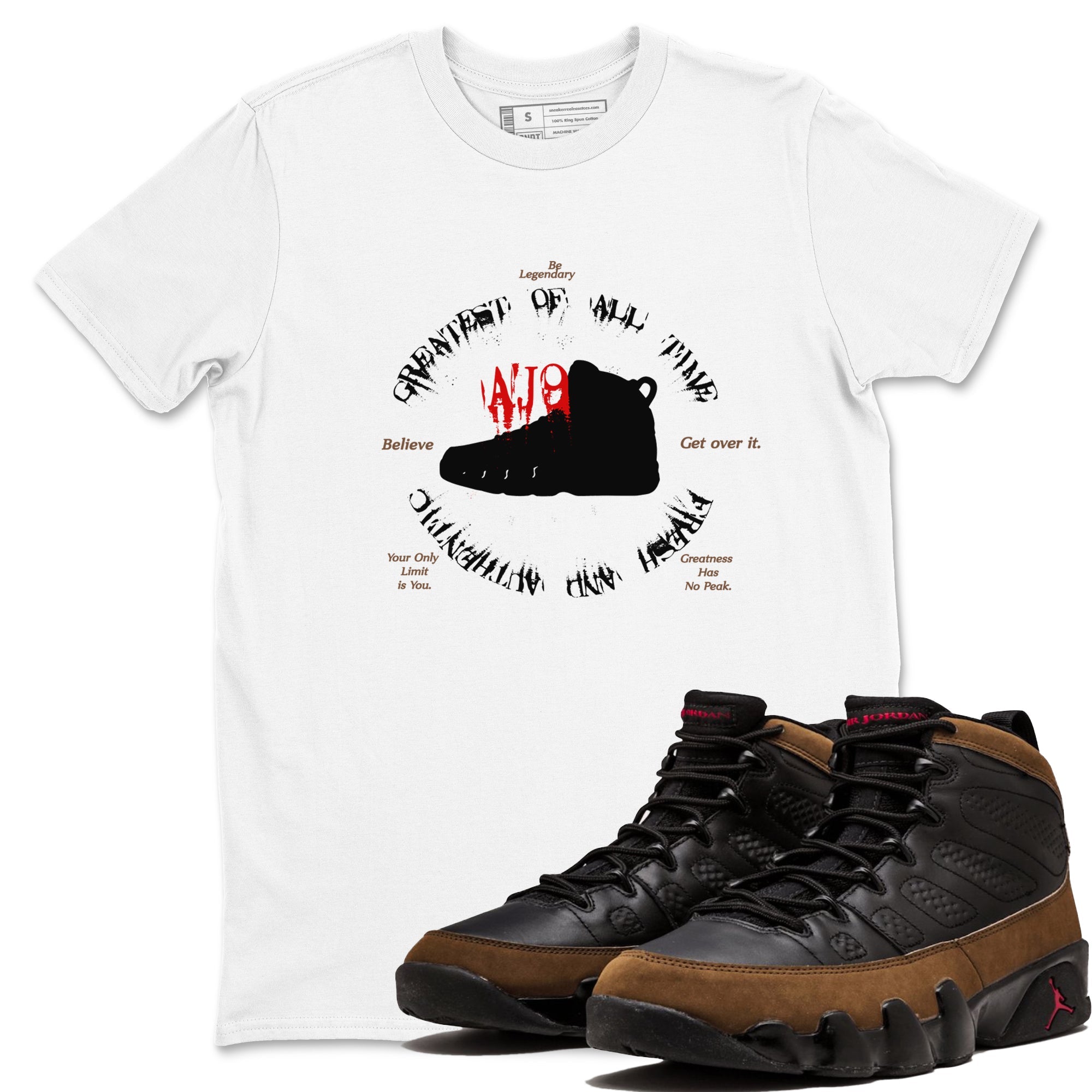 9s Olive shirts to match jordans Goat Kick sneaker match tees Air Jordan 9 Olive match shoes to clothes Drip Gear Zone unisex cotton White 1 shirts
