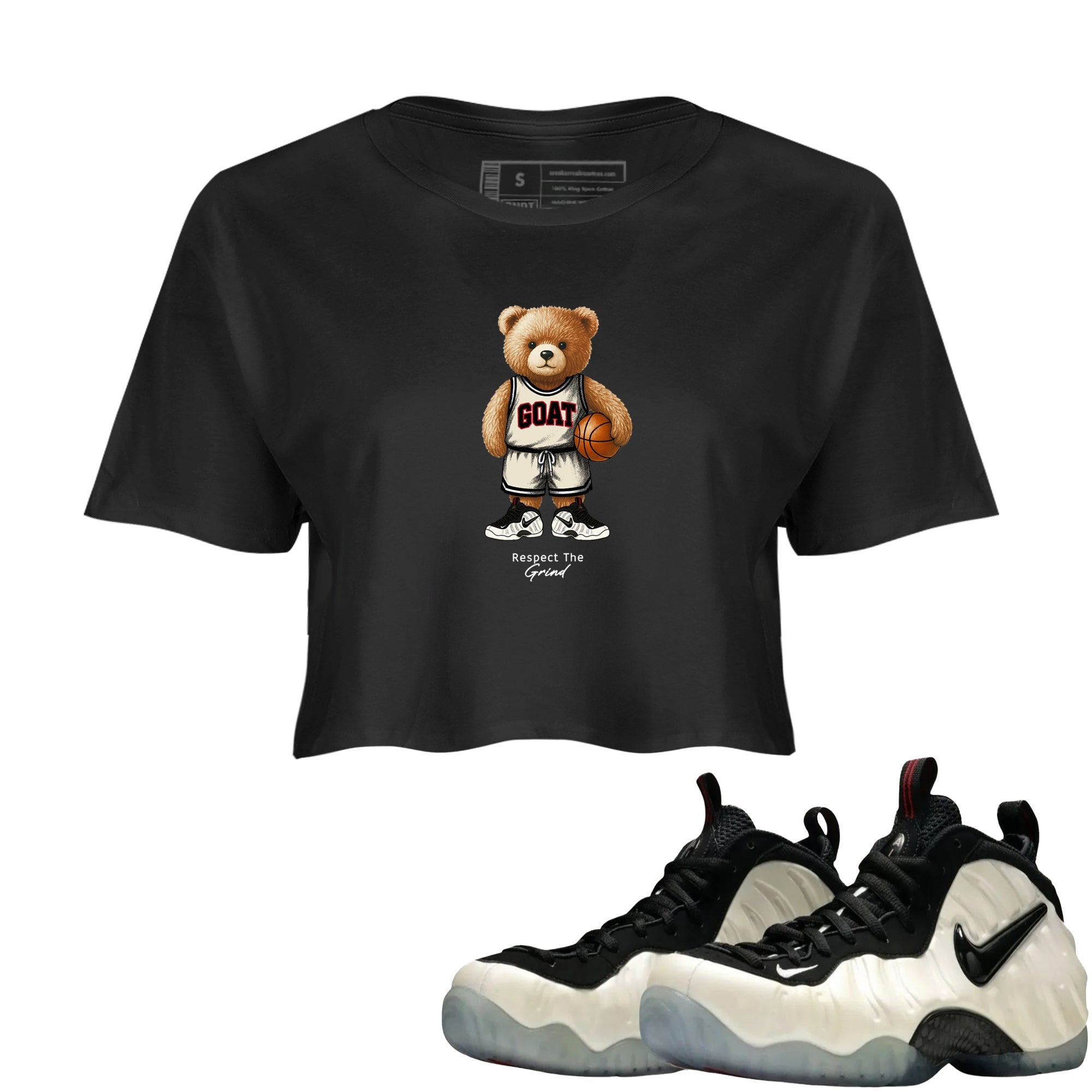 Sneaker Threads  Sneaker Tees To Match Air Foamposite One Pearl  GOAT Mode Crop Tee Black 1. Perfect for Jordan releases 2025 colorways.