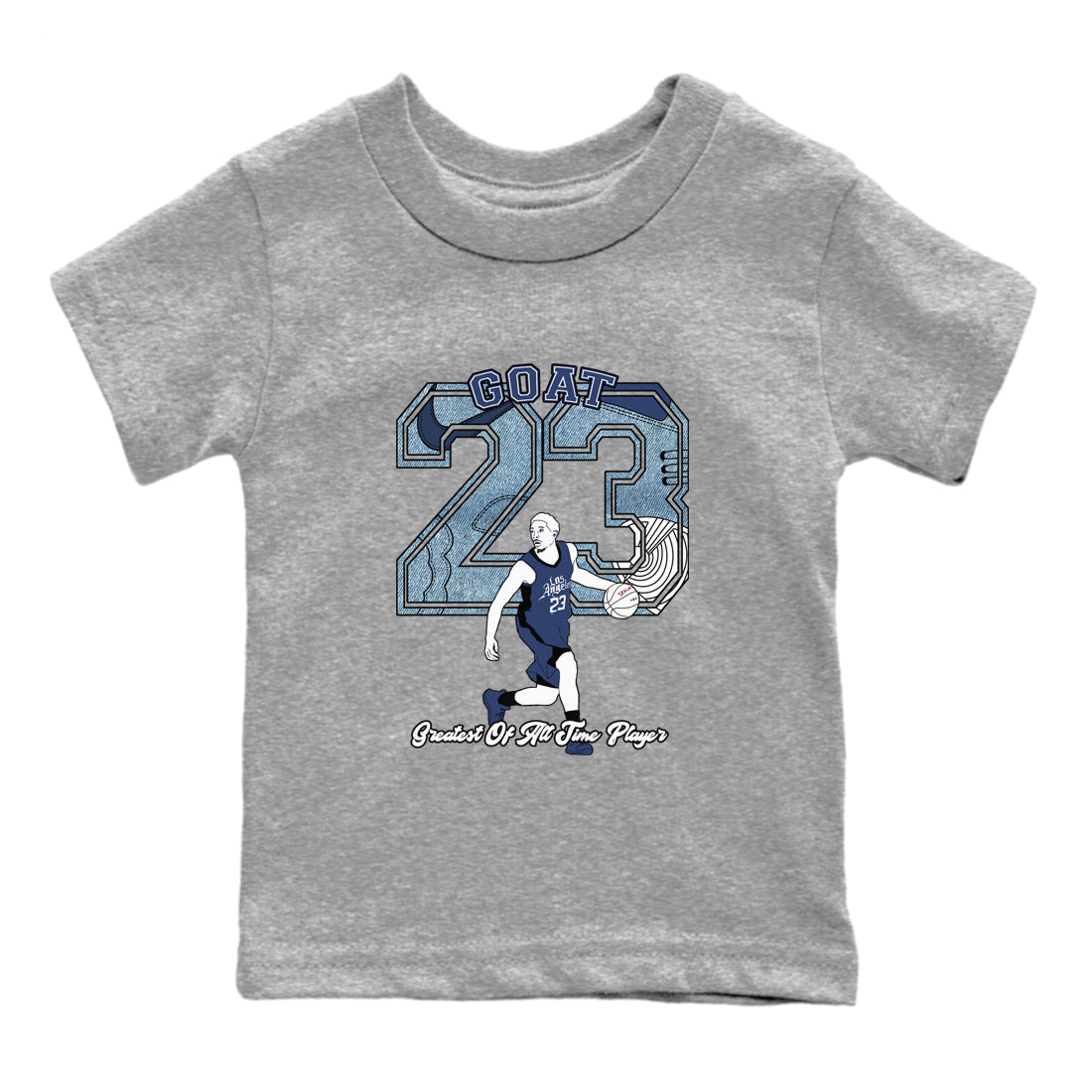 1s Denim shirts to match jordans Goat Player sneaker match tees Air Jordan 1 Denim Drip Gear Zone streetwear brand Baby and Youth Heather Grey 2 cotton tee