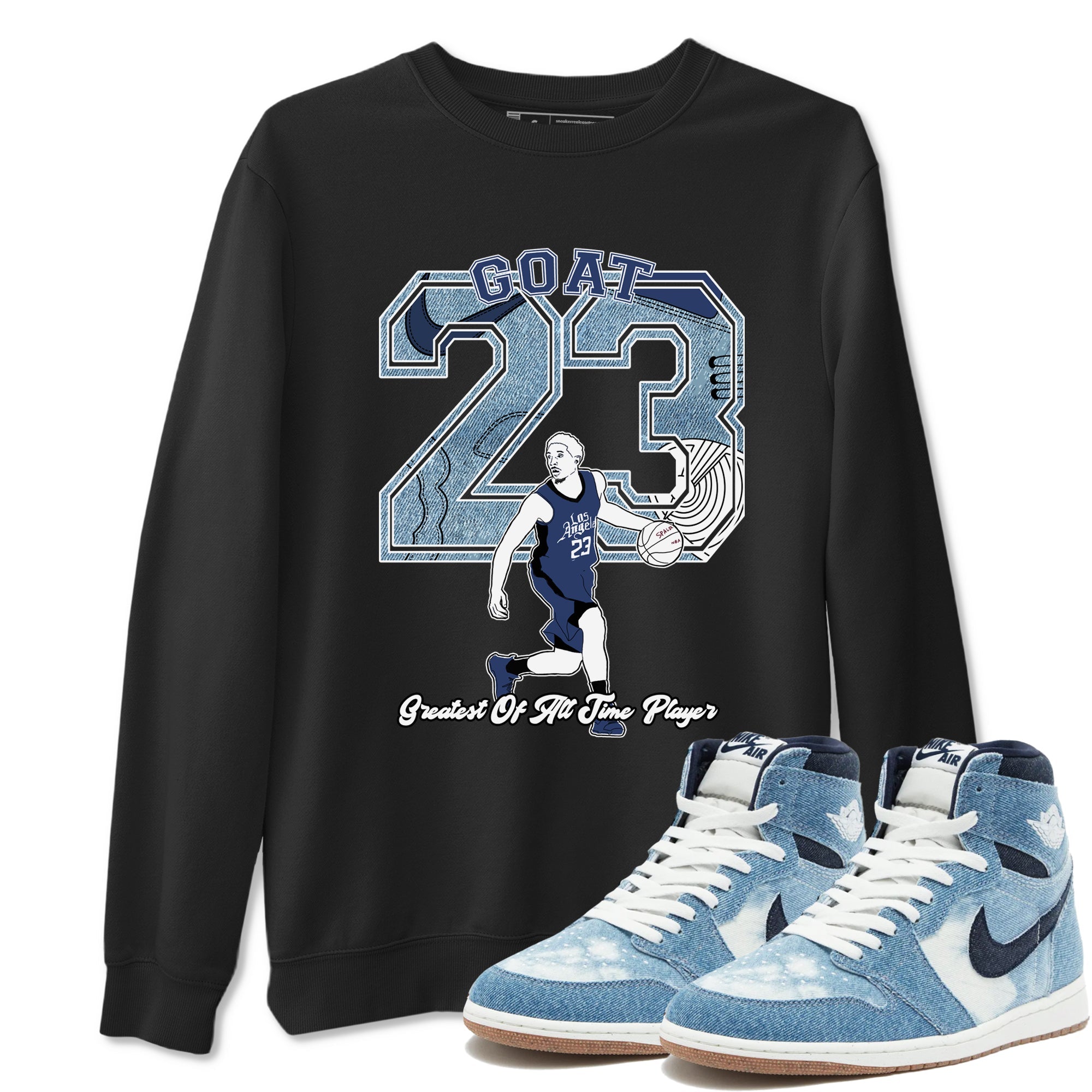 1s Denim shirts to match jordans Goat Player sneaker match tees Air Jordan 1 Denim Drip Gear Zone streetwear brand Black 1 unisex cotton tee