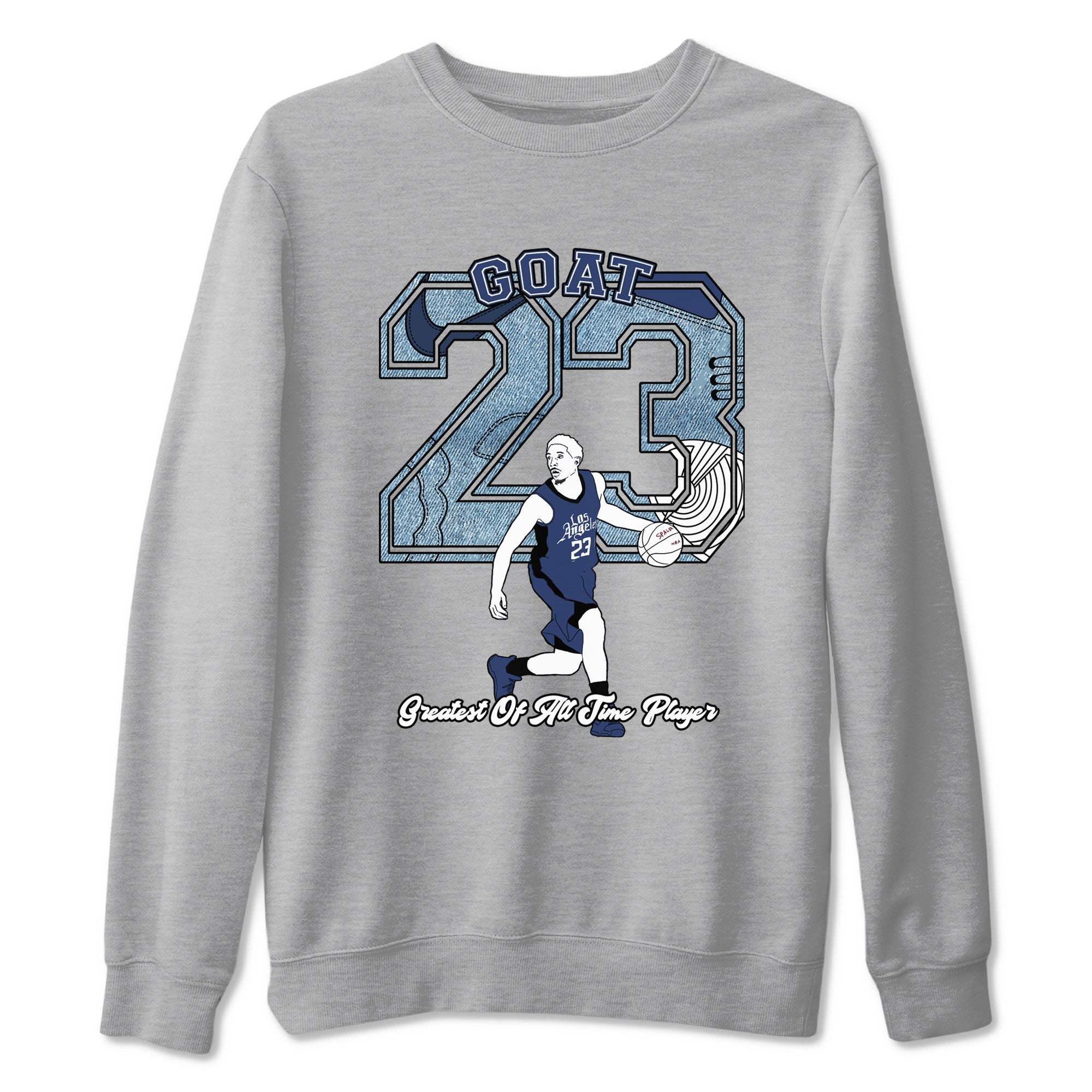 1s Denim shirts to match jordans Goat Player sneaker match tees Air Jordan 1 Denim Drip Gear Zone streetwear brand Heather Grey 2 unisex cotton tee