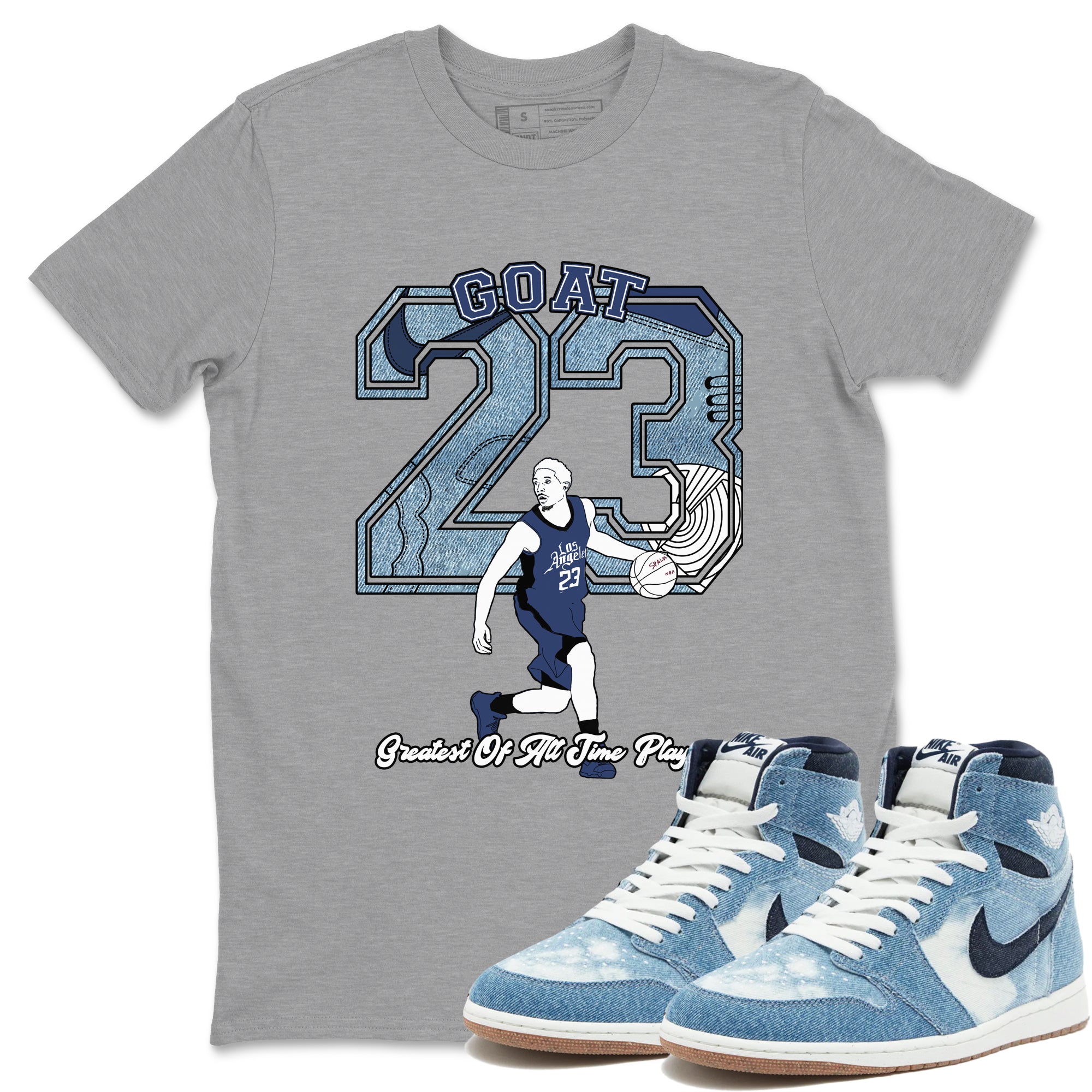 1s Denim shirts to match jordans Goat Player sneaker match tees Air Jordan 1 Denim Drip Gear Zone streetwear brand Heather Grey 1 unisex cotton tee