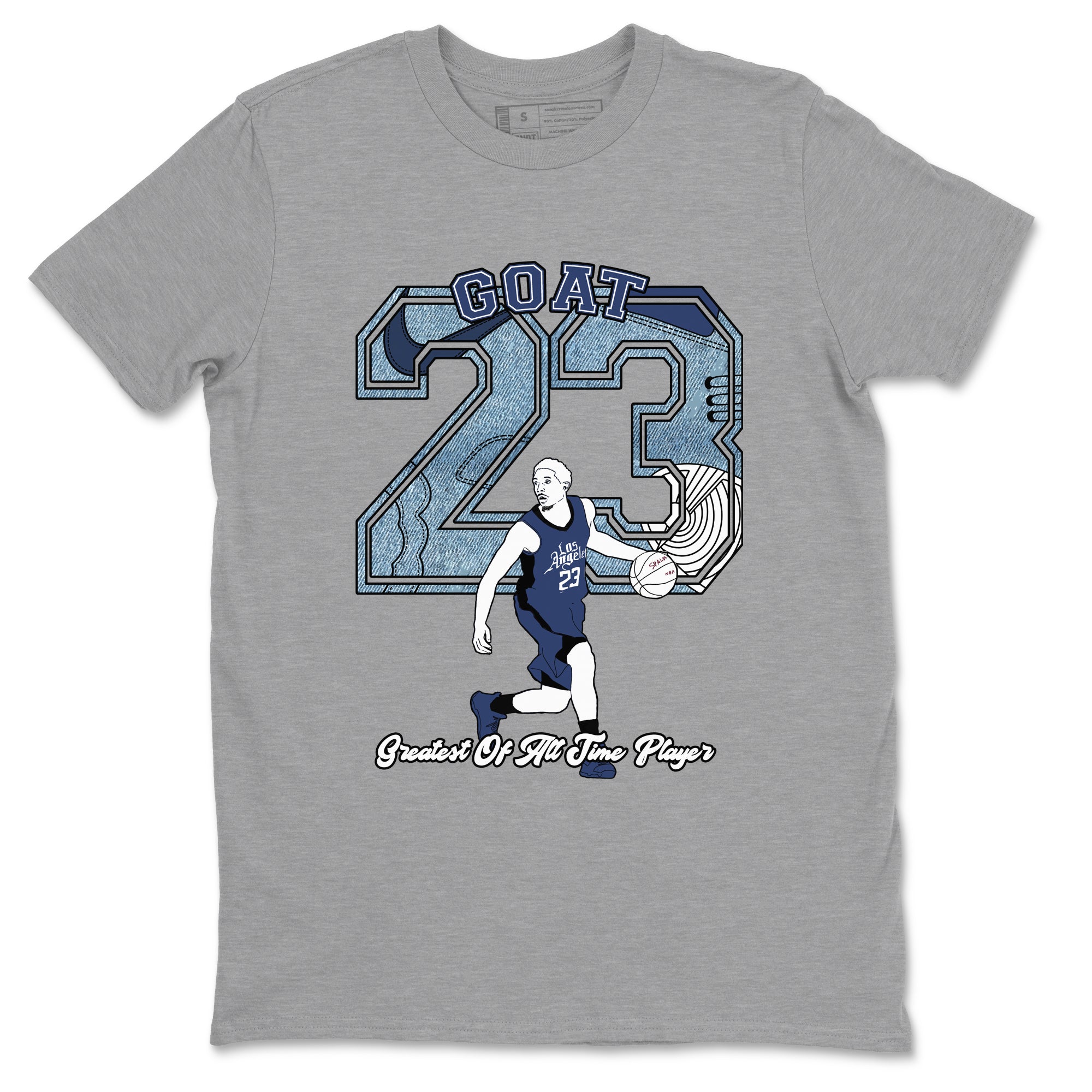 1s Denim shirts to match jordans Goat Player sneaker match tees Air Jordan 1 Denim Drip Gear Zone streetwear brand Heather Grey 2 unisex cotton tee