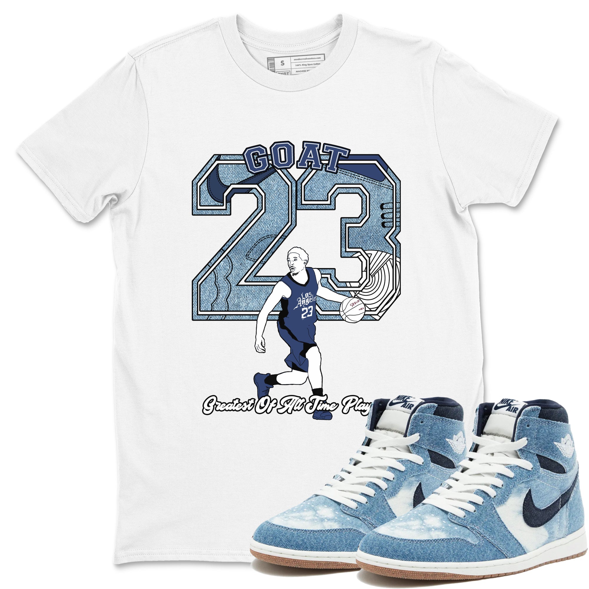 1s Denim shirts to match jordans Goat Player sneaker match tees Air Jordan 1 Denim Drip Gear Zone streetwear brand White 1 unisex cotton tee