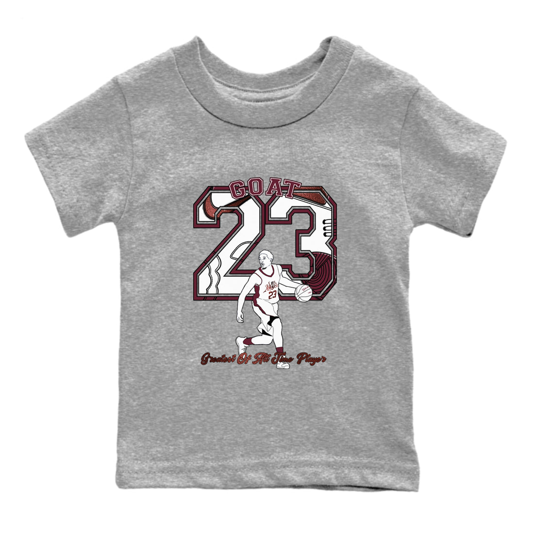 AJ1 High '85 Metallic Burgundy shirts to match jordans Goat Player sneaker match tees 1s High '85 Metallic Burgundy Drip Gear Zone streetwear brand Baby and Youth Heather Grey 2 cotton tee