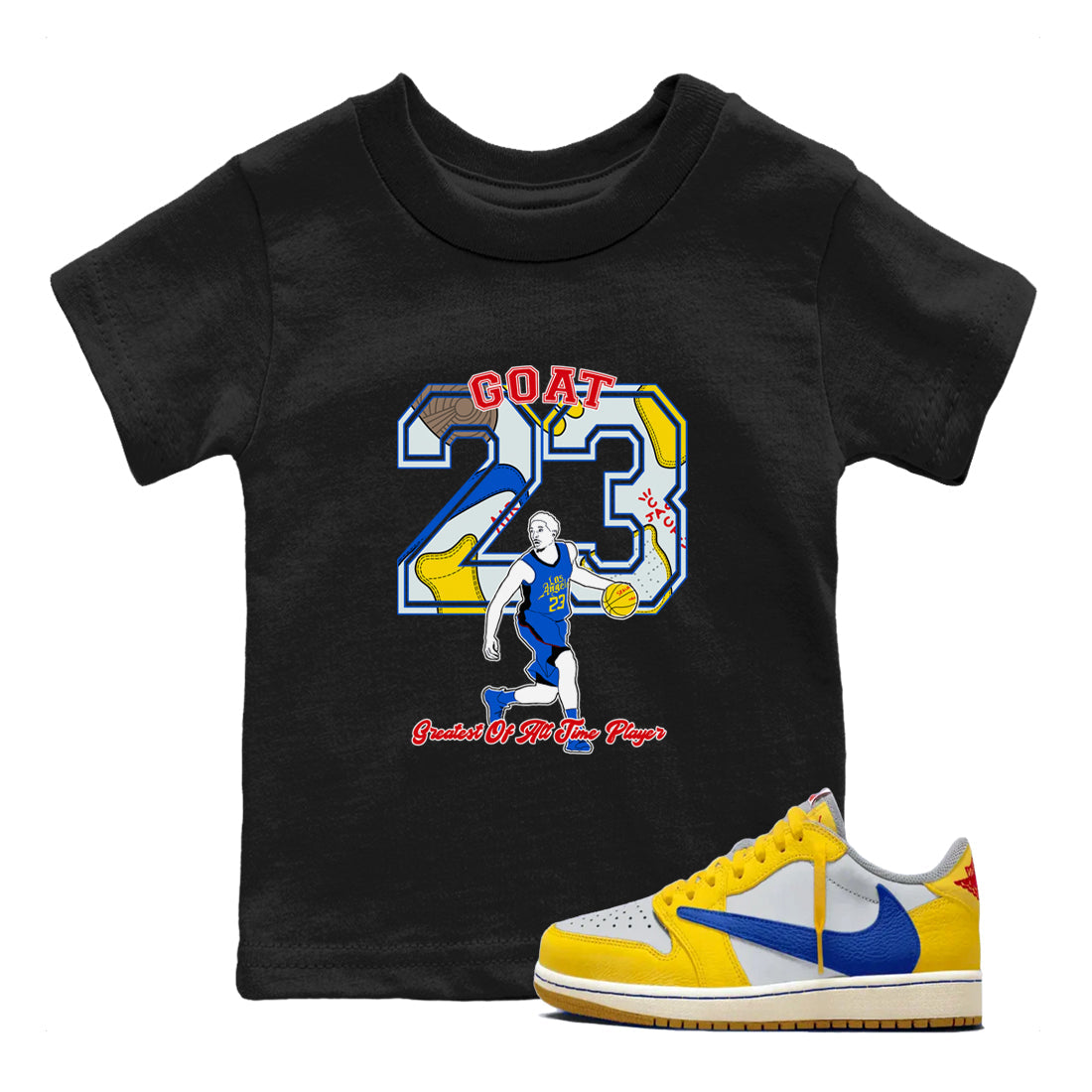 1s Travis Scott Canary shirt to match jordans Goat Player sneaker tees Air Jordan 1 Travis Scott Canary Drip Gear Zone baby toddler Black 1 cotton Shirt