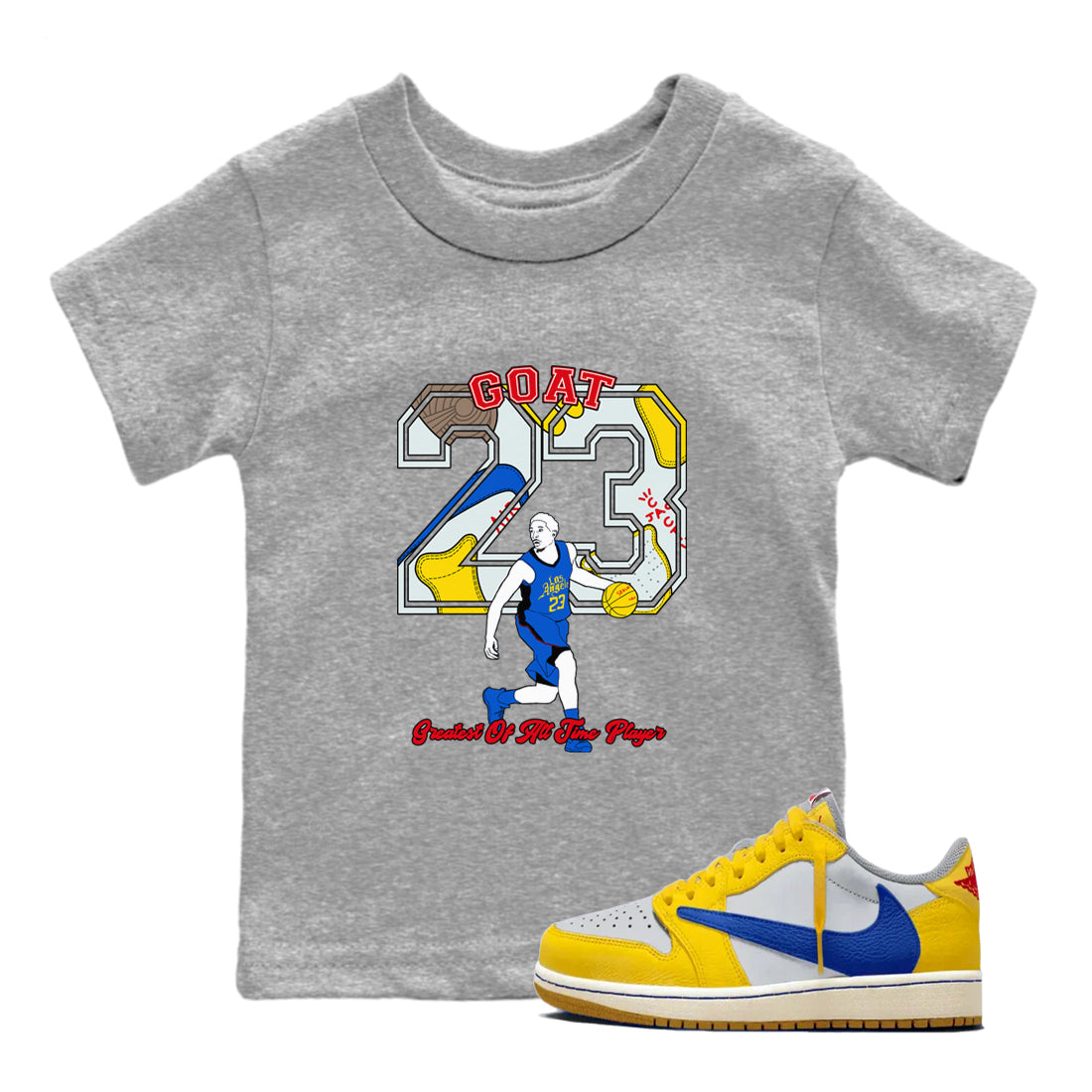 1s Travis Scott Canary shirt to match jordans Goat Player sneaker tees Air Jordan 1 Travis Scott Canary Drip Gear Zone baby toddler Heather Grey 1 cotton Shirt