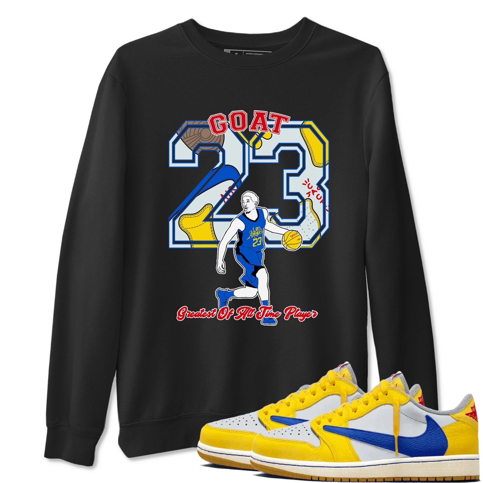 1s Travis Scott Canary shirt to match jordans Goat Player sneaker tees Air Jordan 1 Travis Scott Canary Drip Gear Zone unisex cotton Black 1 crew neck shirt