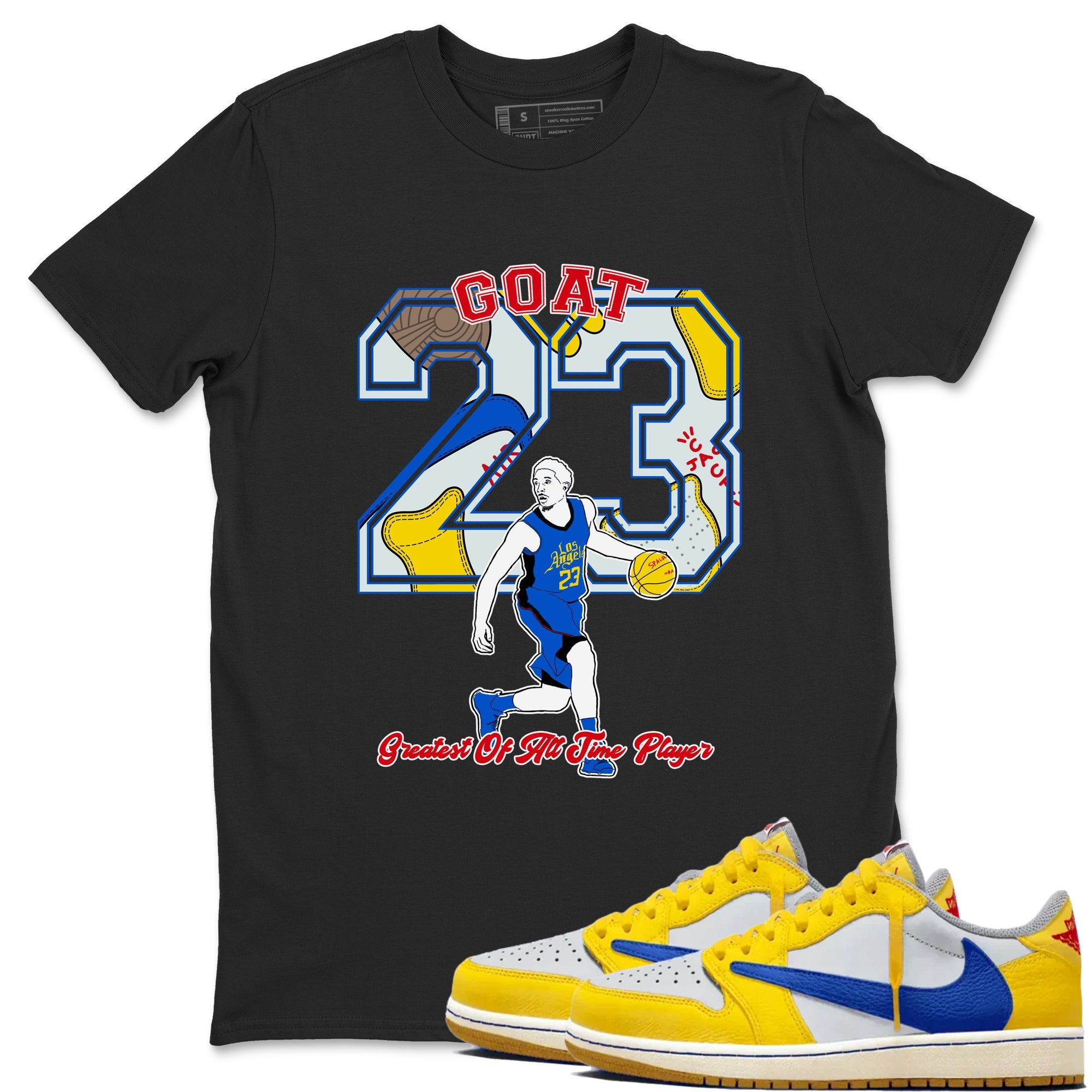 1s Travis Scott Canary shirt to match jordans Goat Player sneaker tees Air Jordan 1 Travis Scott Canary Drip Gear Zone unisex cotton Black 1 crew neck shirt