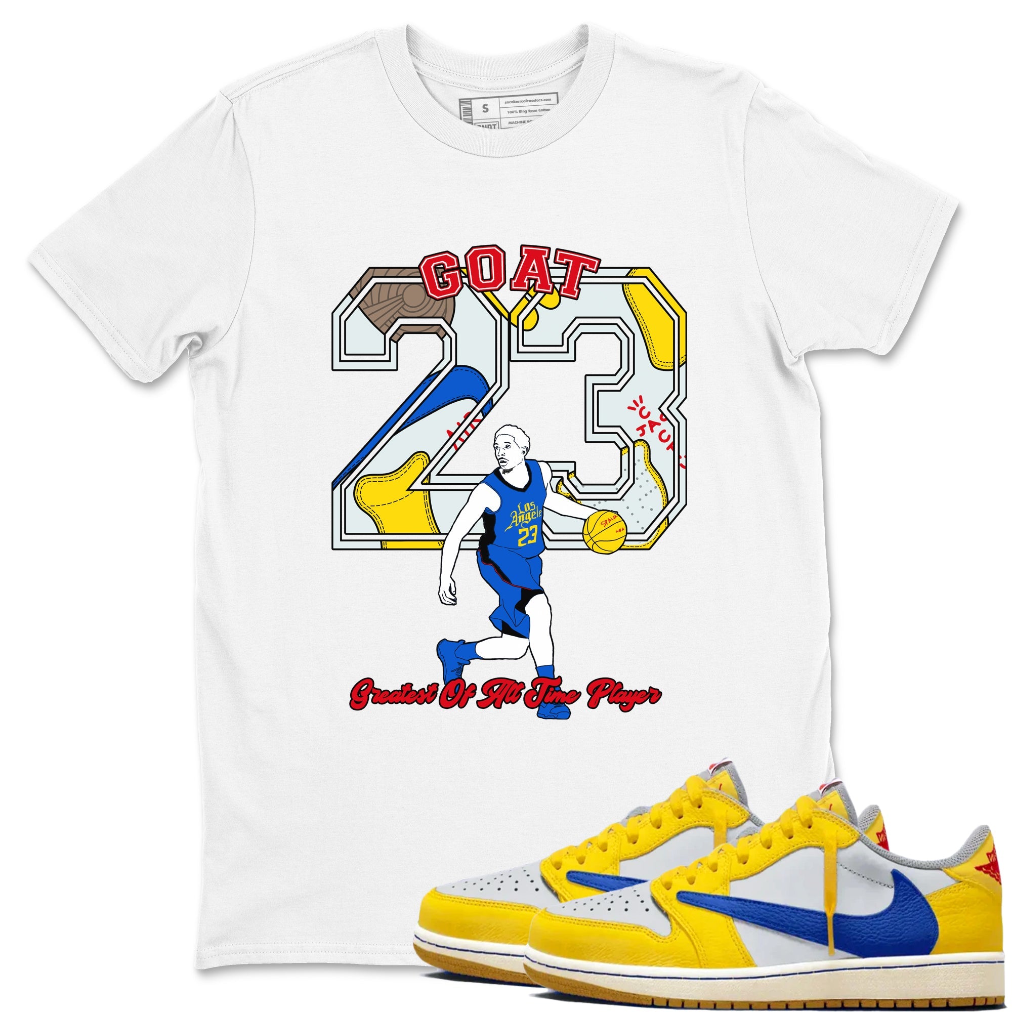 1s Travis Scott Canary shirt to match jordans Goat Player sneaker tees Air Jordan 1 Travis Scott Canary Drip Gear Zone unisex cotton White 1 crew neck shirt