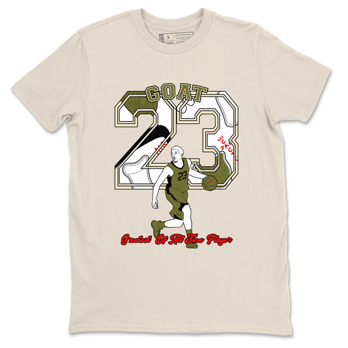 Jordan 1 Olive t shirts to match sneakers Goat Player sneaker match tees Air Jordan 1 Low x Travis Scott Reverse Olive tee Drip Gear Zone unisex cotton Natural 2 shirts