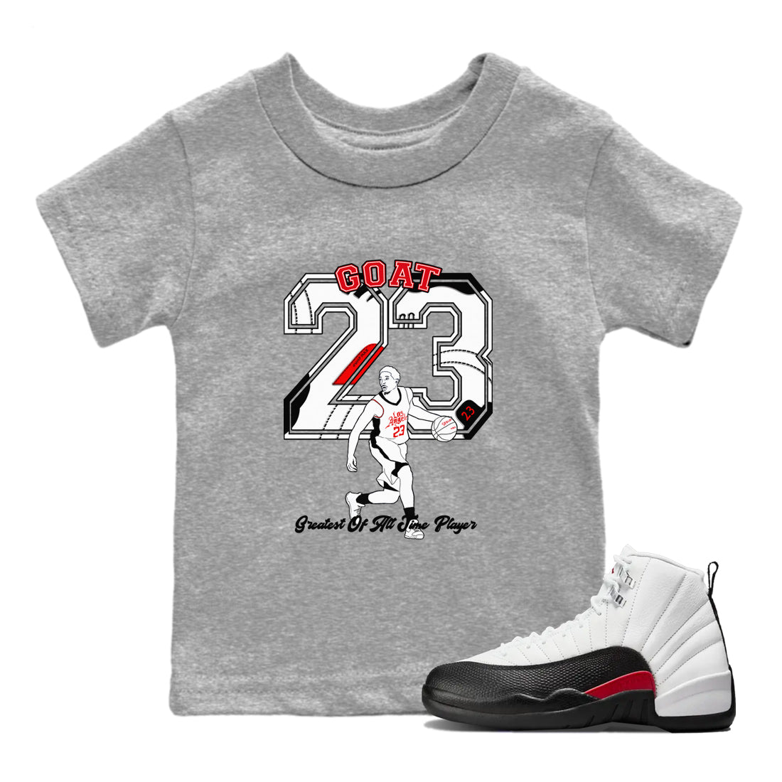 Air Jordan 12 Red Taxi shirts to match jordans Goat Player sneaker match tees 12s Red Taxi Drip Gear Zone baby toddler Heather Grey 1 cotton Shirt