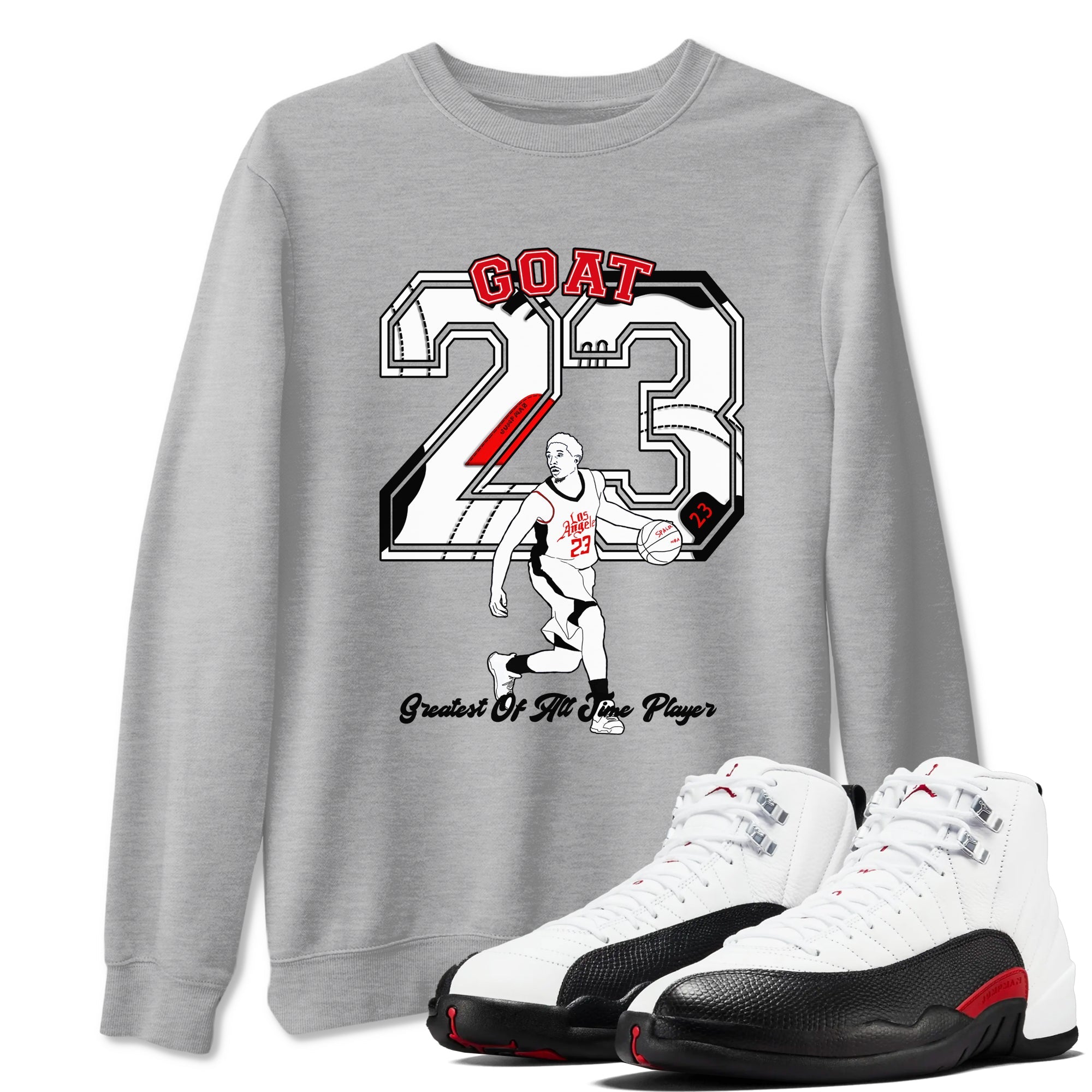 Air Jordan 12 Red Taxi shirts to match jordans Goat Player sneaker match tees 12s Red Taxi Drip Gear Zone unisex cotton Heather Grey 1 crew neck shirt
