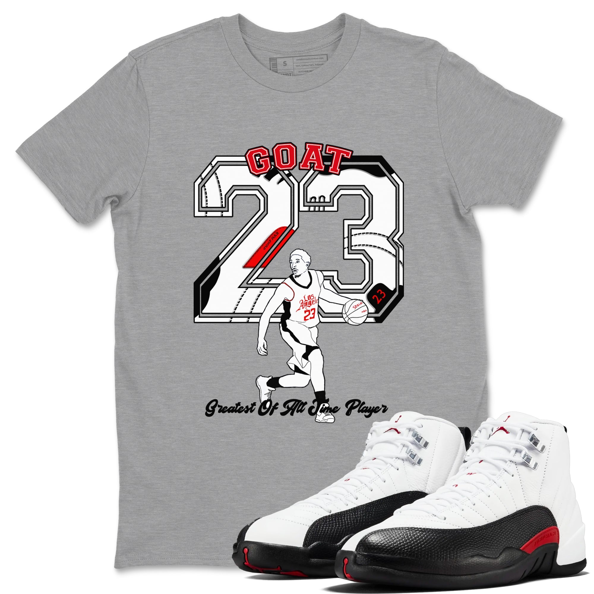 Air Jordan 12 Red Taxi shirts to match jordans Goat Player sneaker match tees 12s Red Taxi Drip Gear Zone unisex cotton Heather Grey 1 crew neck shirt