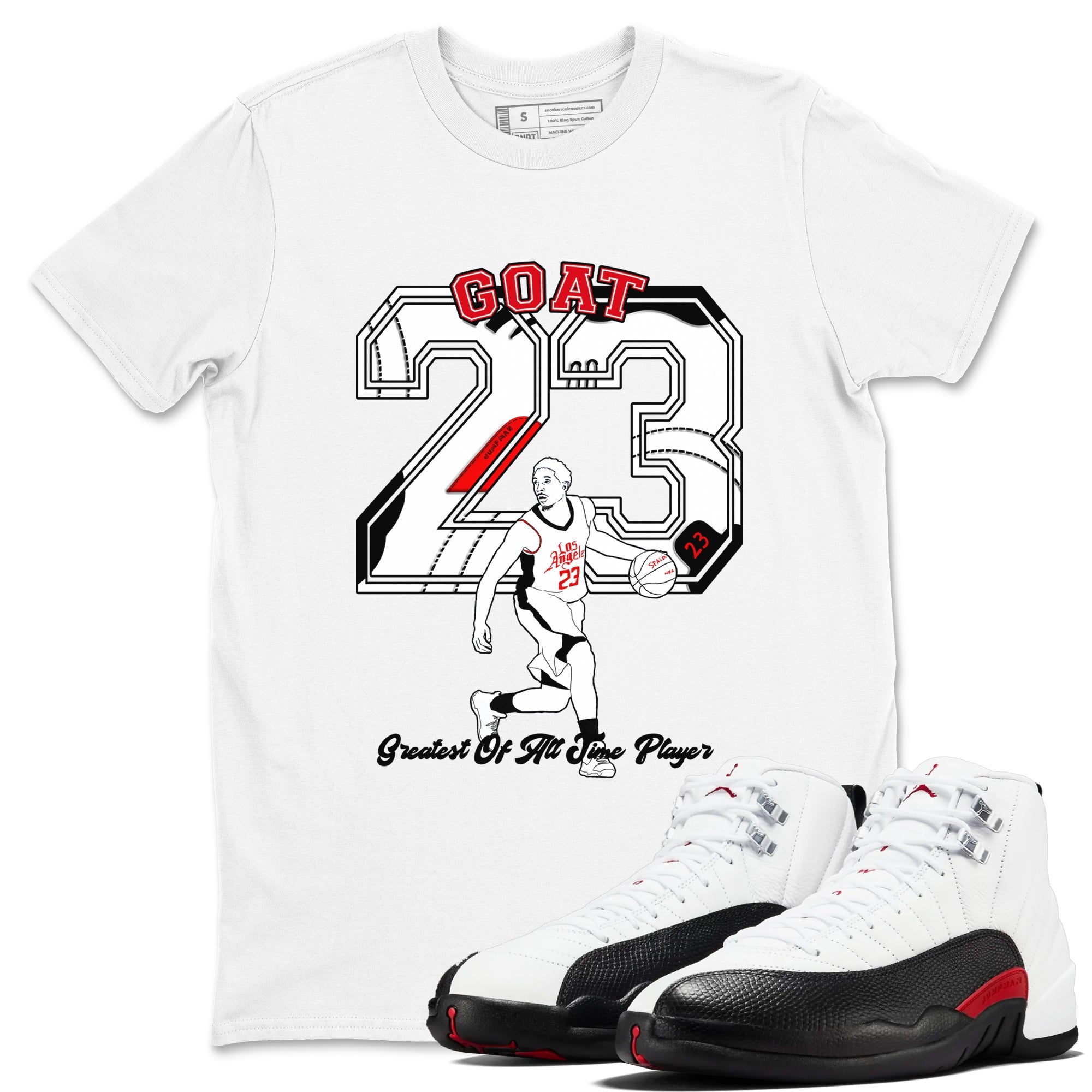 Air Jordan 12 Red Taxi shirts to match jordans Goat Player sneaker match tees 12s Red Taxi Drip Gear Zone unisex cotton White 1 crew neck shirt