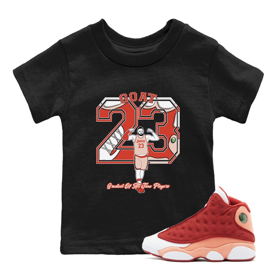 AJ13 Dune Red shirts to match jordans Goat Player sneaker match tees Air Jordan 13 Dune Red Drip Gear Zone streetwear brand Baby and Youth Black 1 cotton tee