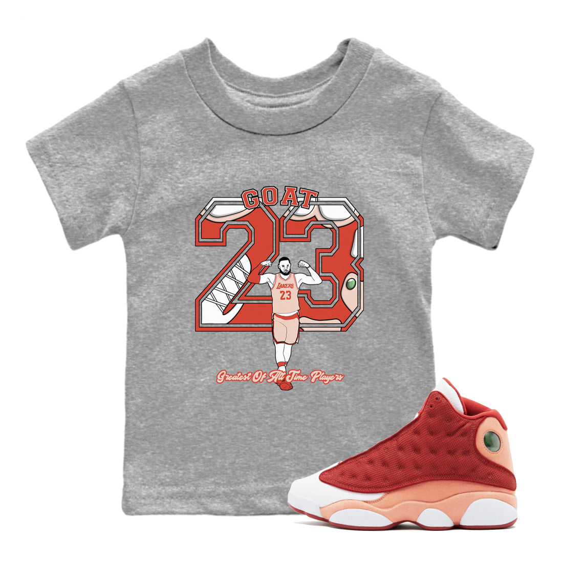 AJ13 Dune Red shirts to match jordans Goat Player sneaker match tees Air Jordan 13 Dune Red Drip Gear Zone streetwear brand Baby and Youth Heather Grey 1 cotton tee